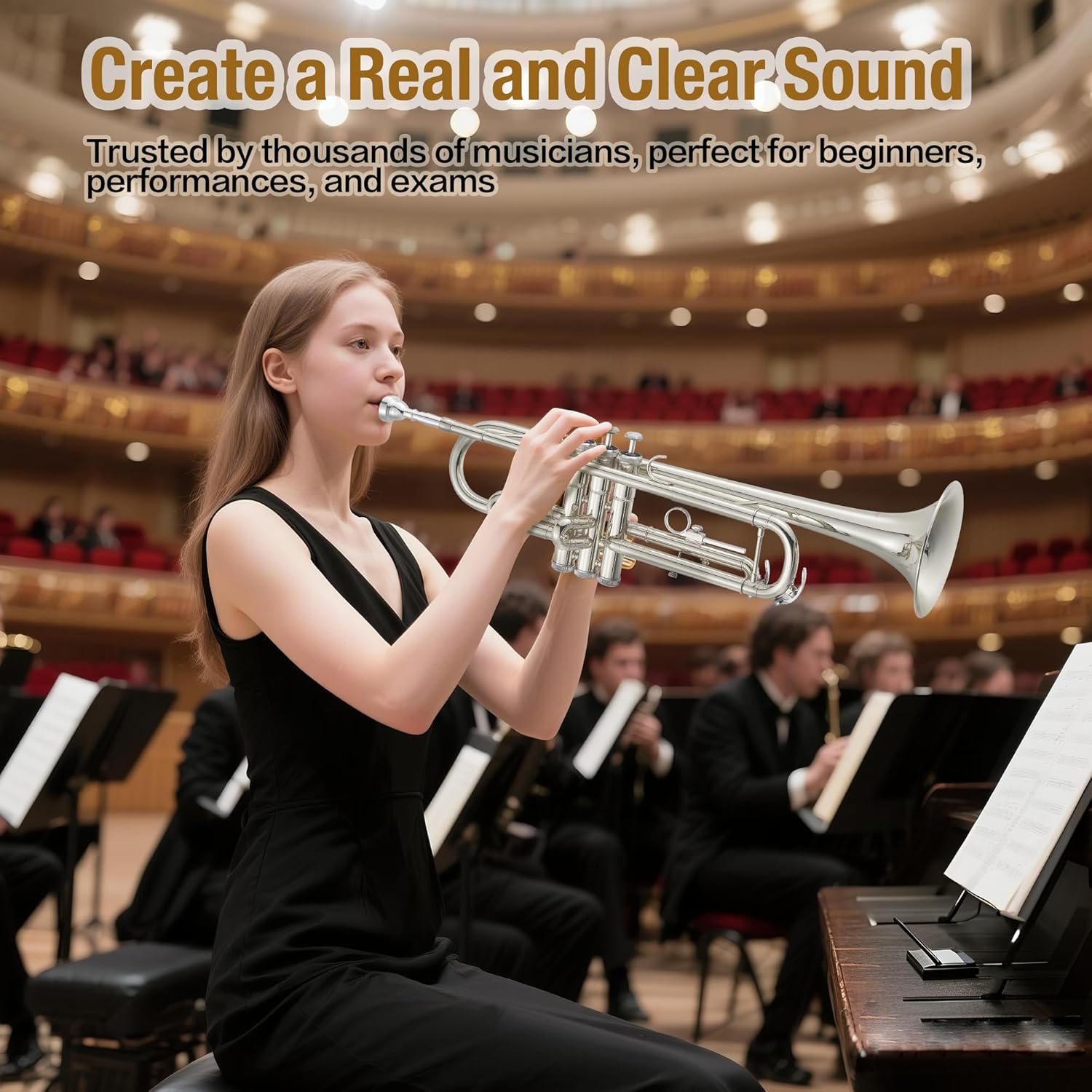 Trumpet Instrument, Band & Orchestra Musical Instruments for Beginners or Advanced Students (Nickel-Plated)