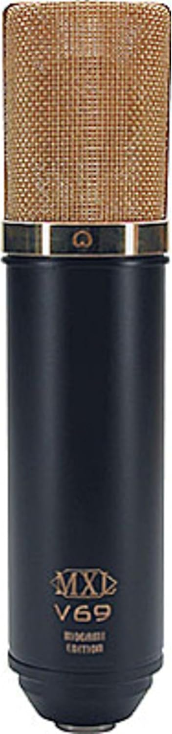 MXL Mics MXL V69M EDT MOGAMI Edition Large Diaphragm Tube Condenser Microphone, Black with gold accents, 47mm x 218mm/1.85 in. x 8.58 in. (MXLV69MEDT)