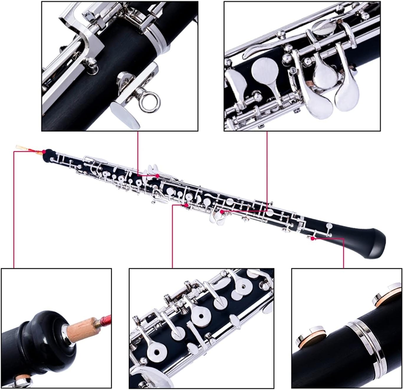 Standard Clarinet Professional C-Key Oboe Semi-Automatic Style Nickel-Plated Key Woodwind Instrument Beginner Clarinet