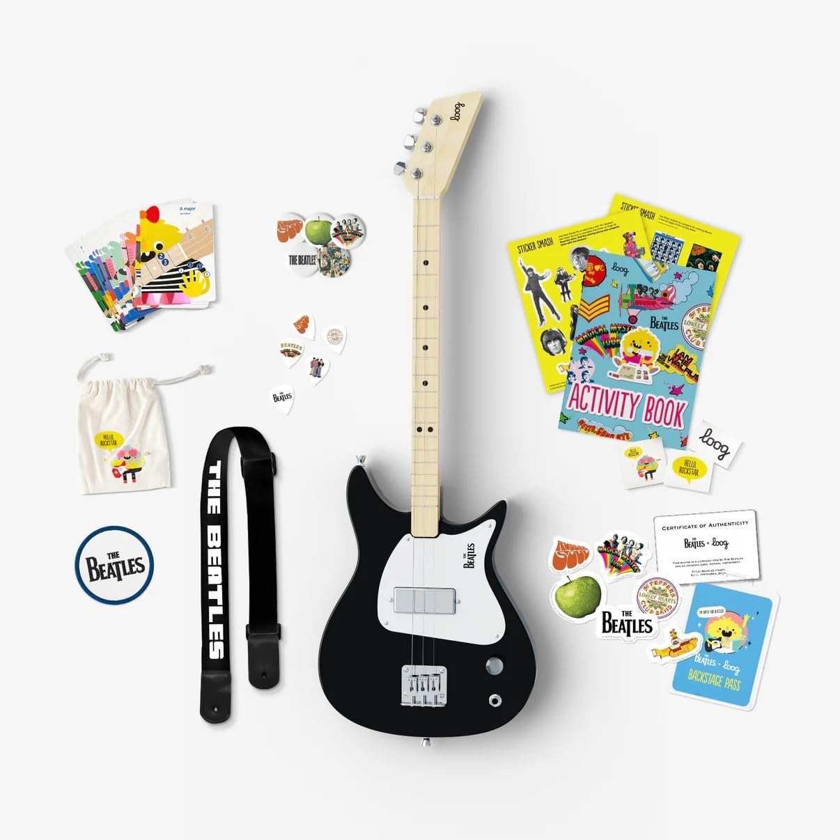 Beatles + Loog Electric Guitar for Kids Children 3 Strings Musical Instrument app and Lessons Included