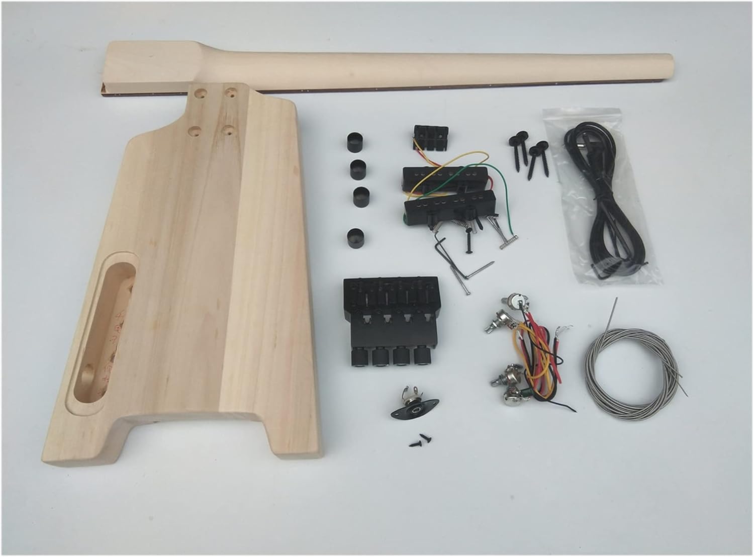 Unfinished Guitar Kit Semi-Finished Headless Electric Bass Guitar,Mahogany Body with All Hardware No Paint 41 Inches Handmade ​Guitar Body