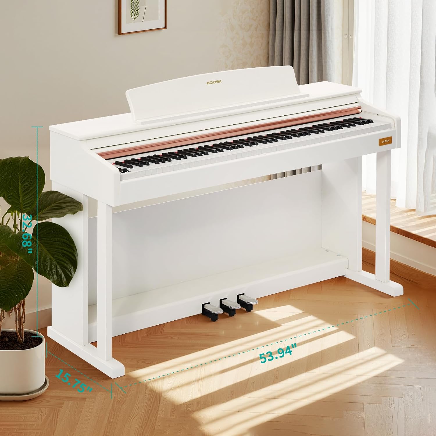 AODSK 88 Key Digital Piano,Weighted Hammer Action Digital Piano with Full-Size Weighted Keys,Triple Pedal,Beginner Bundle with Furniture Stand,Slide Key Cover,Piano Lessons