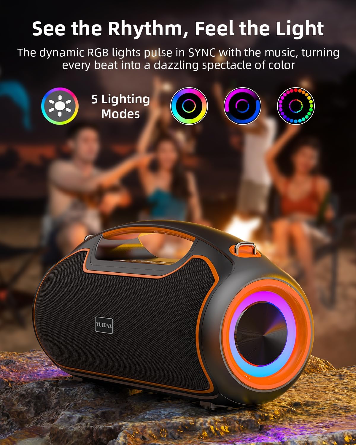Portable Bluetooth Speakers Wireless Upgrade, 200W Peak Loud Sound/Deep Bass for Party, IP65 Waterproof Outdoor Speaker w/ 2*Subwoofer/2*Tweeter/DSP/Bass Boost/TWS/TF/USB/AUX, 24H Playtime