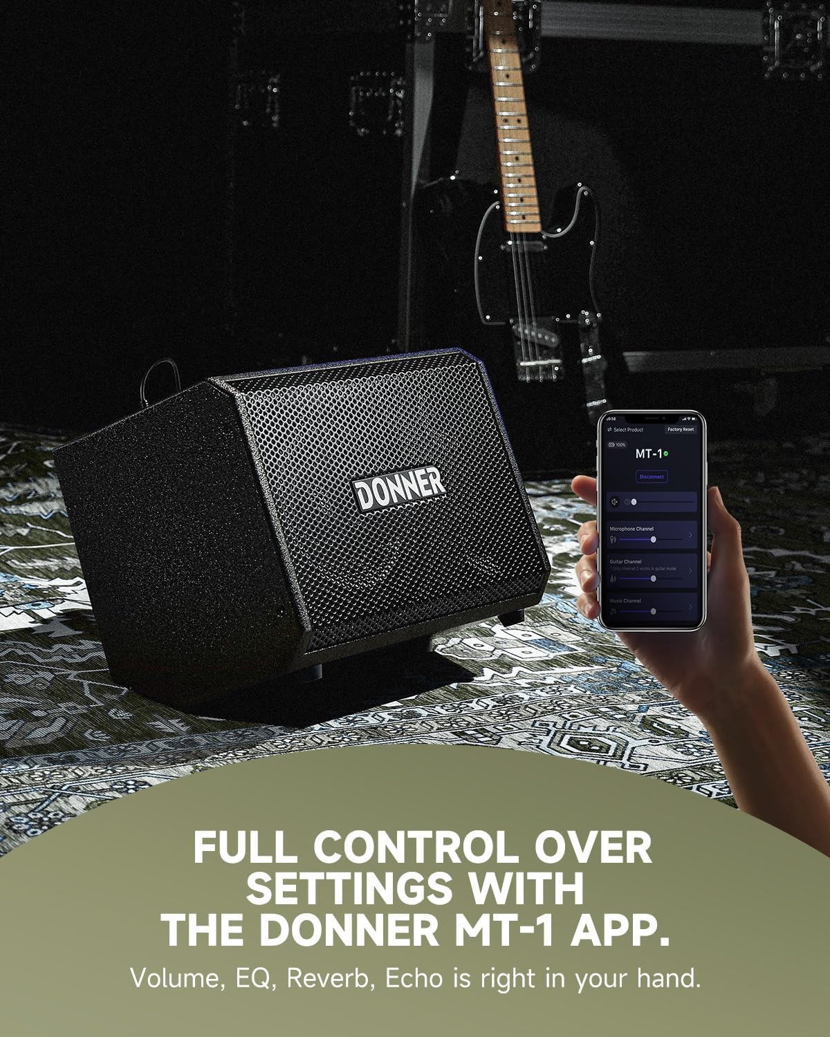 Donner MT-1 Portable PA System, 300W Wireless BT Speaker Sound Amplifier, 4-6h Outdoor Use, with Two 2.5