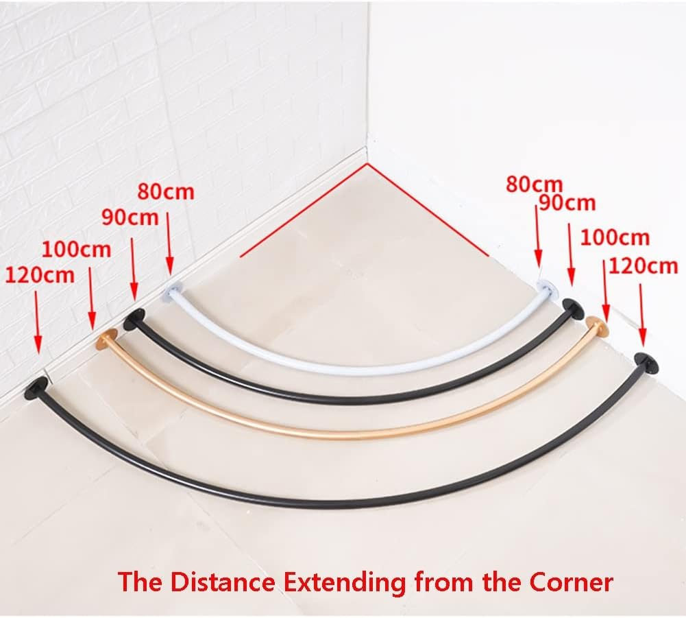 Adjustable shower curtain rail,round shower curtain rail,Clothing Store, Corner Shower Curtain Rod, Changing Room Metal Shelf, Wall Mount (Color : Black, Size : 120x120cm) (Color : Gold, Size : 80x80c