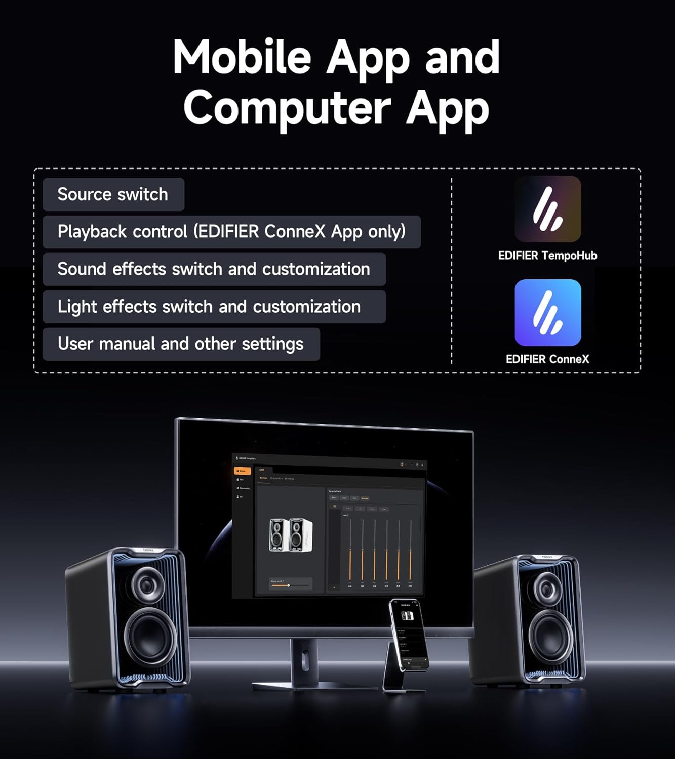 Edifier QR30 2.0 Desktop Active Speaker, Compact Bluetooth V5.4 Computer Speakers, Wireless Bookshelf Speaker, 30W (RMS), 3.5mm AUX & USB-A Wired Input, Dynamic Light Effects, App Control, Black