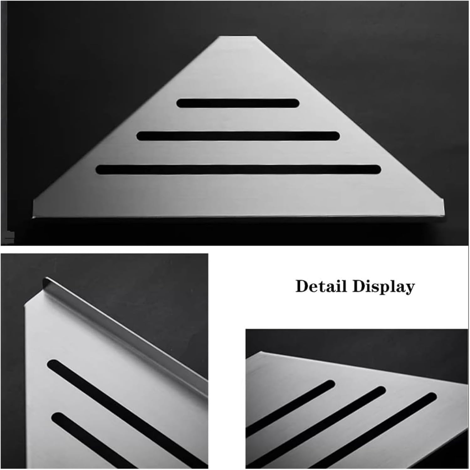 Suction Cup Bath Shelves, Bathroom Wall Shelf Floating Corner Shelf for Shower Wall, Brushed Stainless Steel Corner Shower Shelves with 2 Movable Hooks