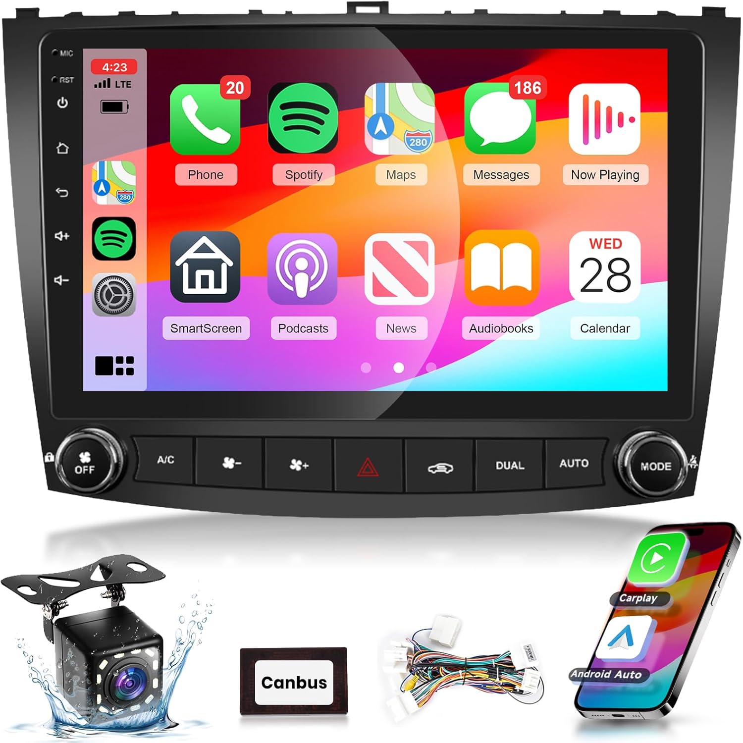 【HiFi 16EQ】 2G+64G for IS250 IS300 IS200 IS220 IS350 2006-2010 Android Car Stereo with Wireless CarPlay Android Auto,10.1inch 1080P HD IPS Touch Screen Car Radio Bluetooth GPS WiFi SWC Backup Camera