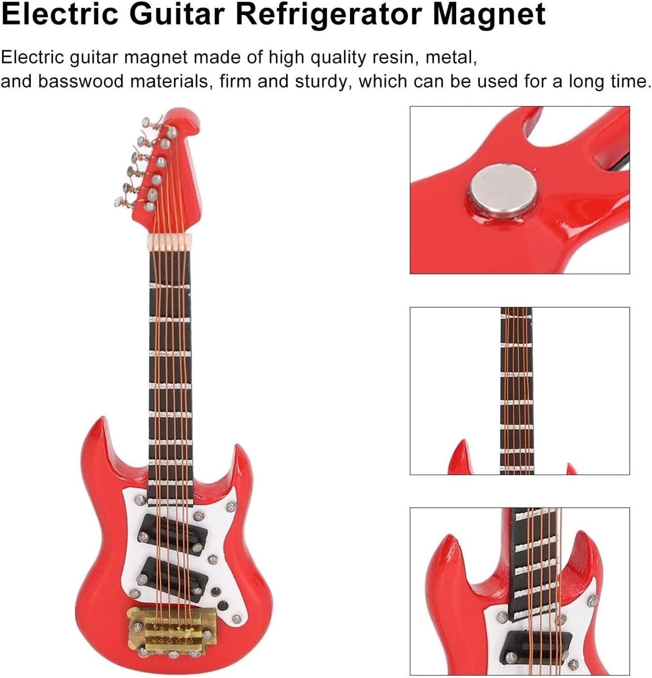 Electric Guitar Fridge Magnet - High Simulation Basswood and Resin Decoration for Refrigerators, Cabinets, and Metal Surfaces (Red)
