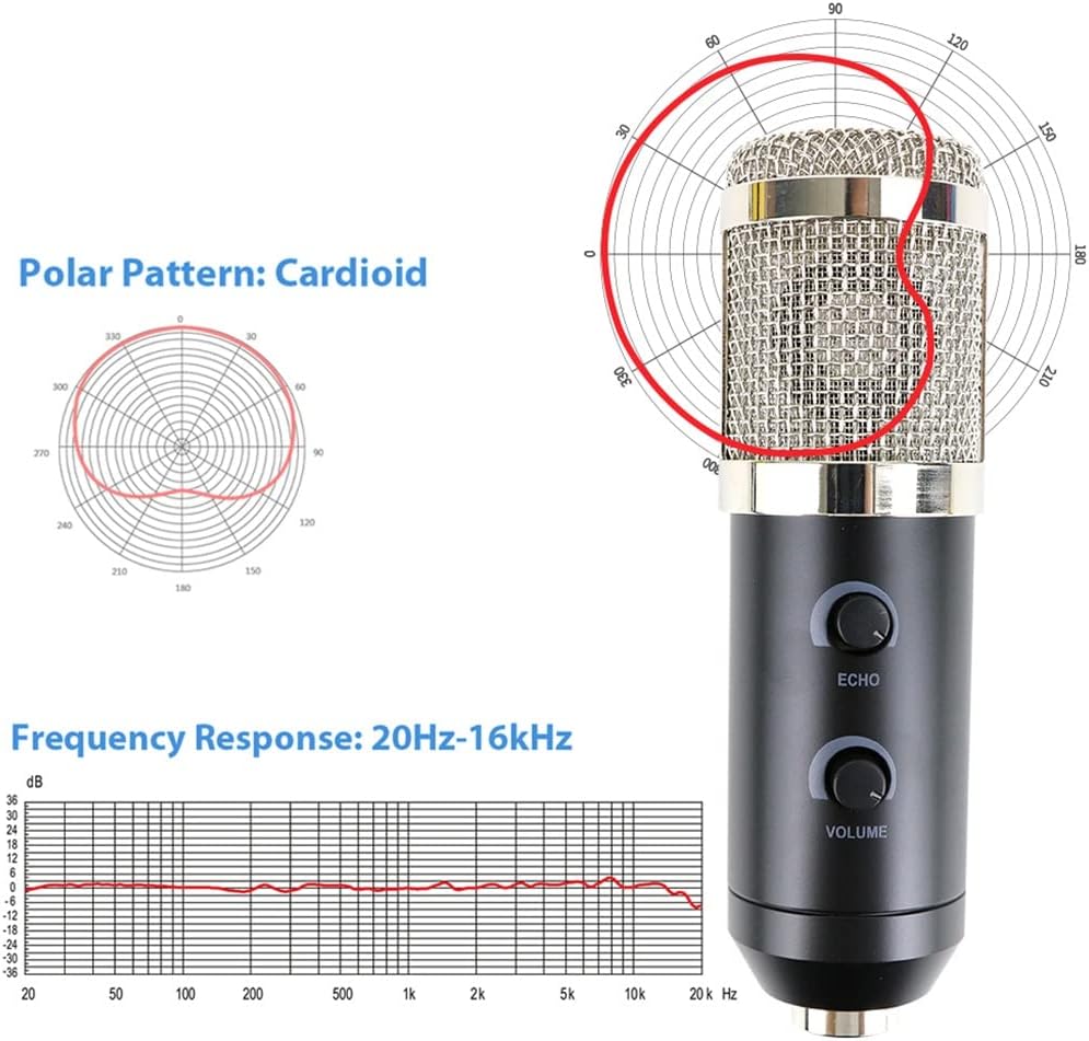 USB Bm 900 Microphone Condenser Microphone for Computer Recording Studio Recording Microphone with Stand (Color : Silver, Size : BM 900)