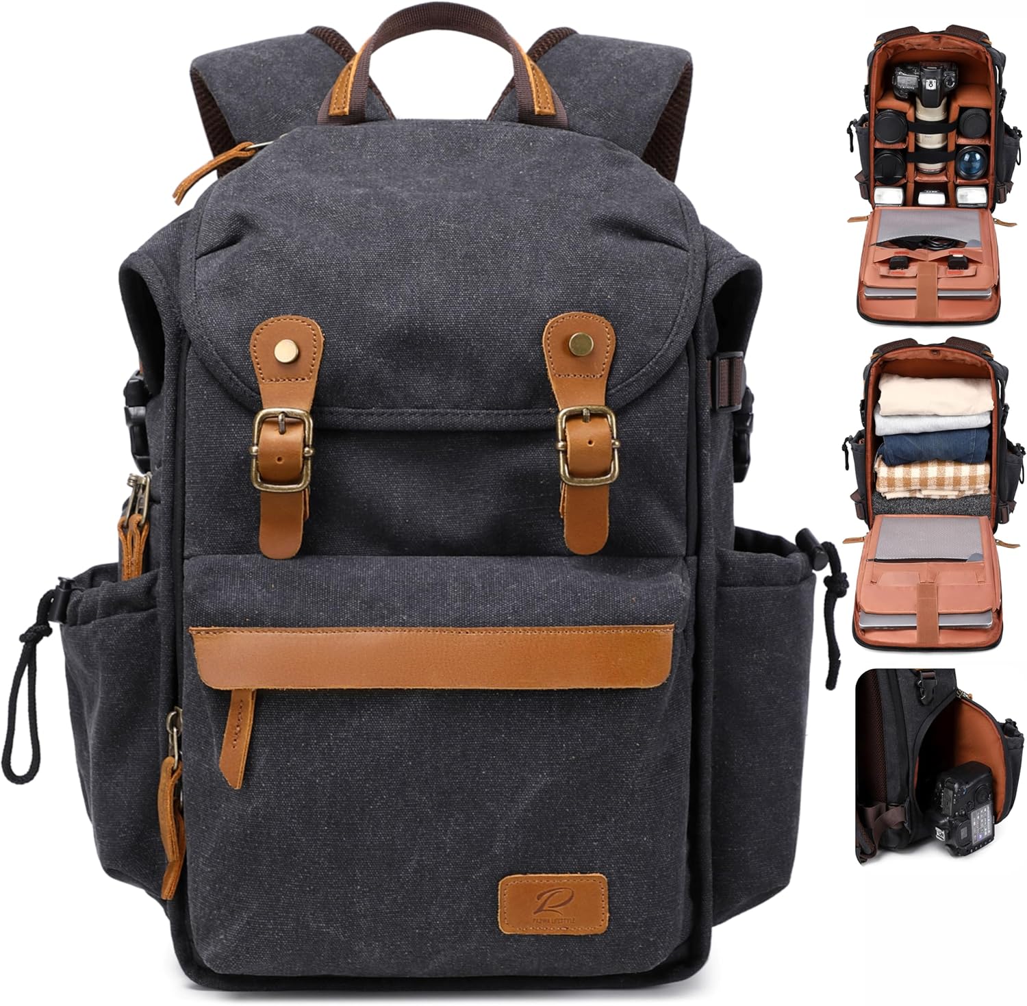 Padwa Lifestyle Black Canvas Camera Backpack - Professional DSLR & UAV Camera Bag,Anti Theft Camera Backpack with Rain Cover,Large Capacity Photography Travel Camera Bag with Multi Compartments