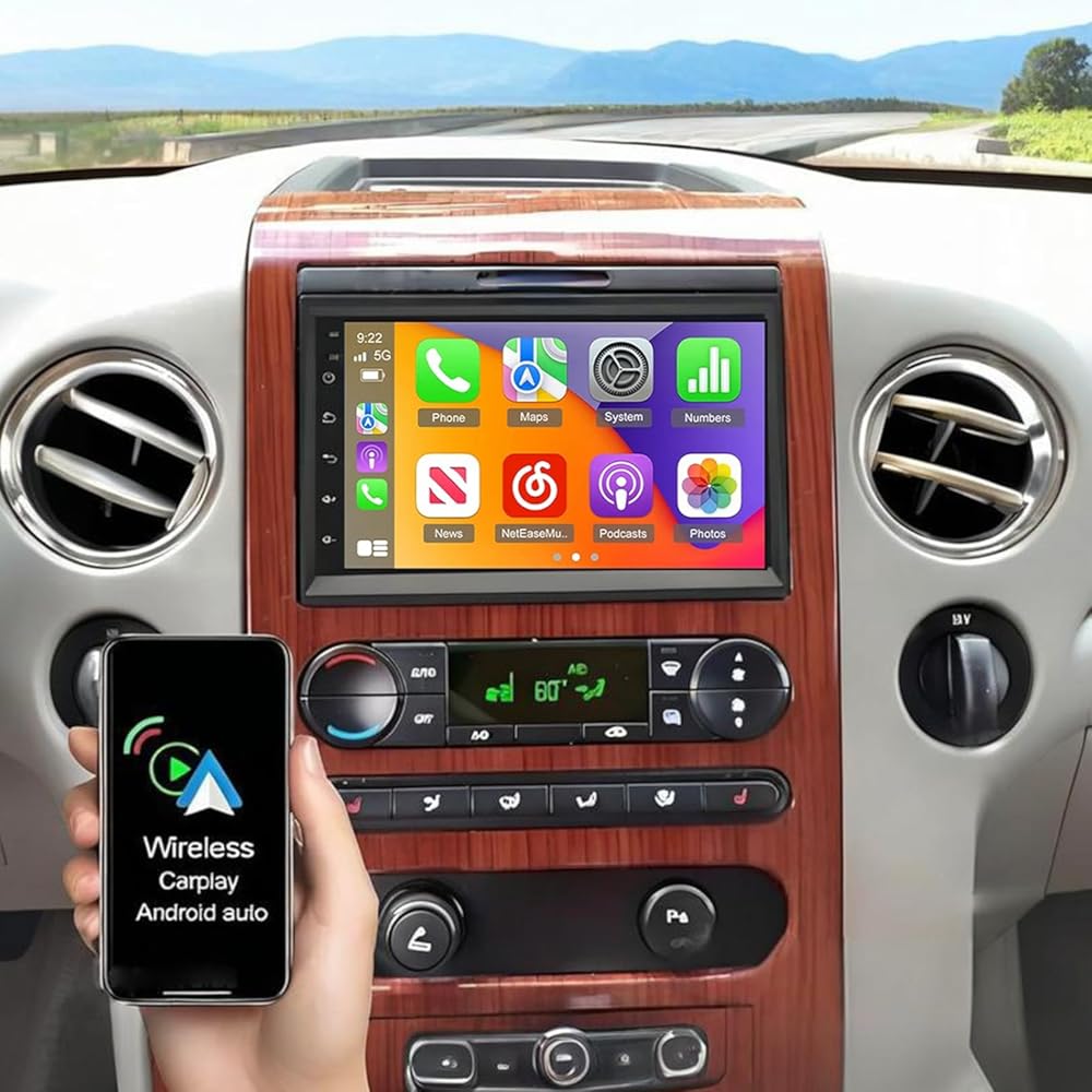 PHEZEN Car Stereo for Ford F-150 F-250 F-350 2004-2014 with Wireless CarPlay Android Auto,7 inch Touch Screen Car Stereo for Ford F-150 with GPS Navigation Mirror Link Bluetooth SWC - [2G+32G]