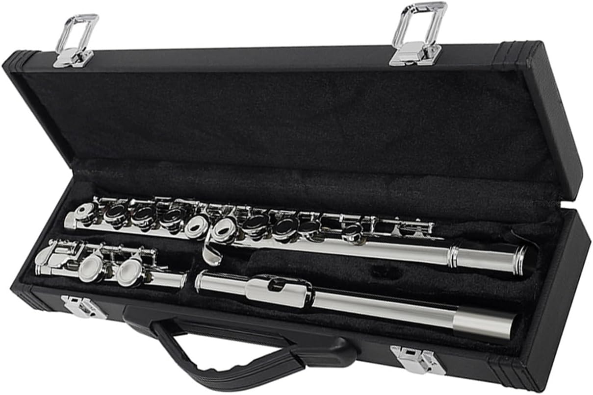 Flute Silver 16 Holes Flute with E Key Woodwind Instrument Closed Hole C Tone Cupronickel Tube with Box Flutes Musical Instruments