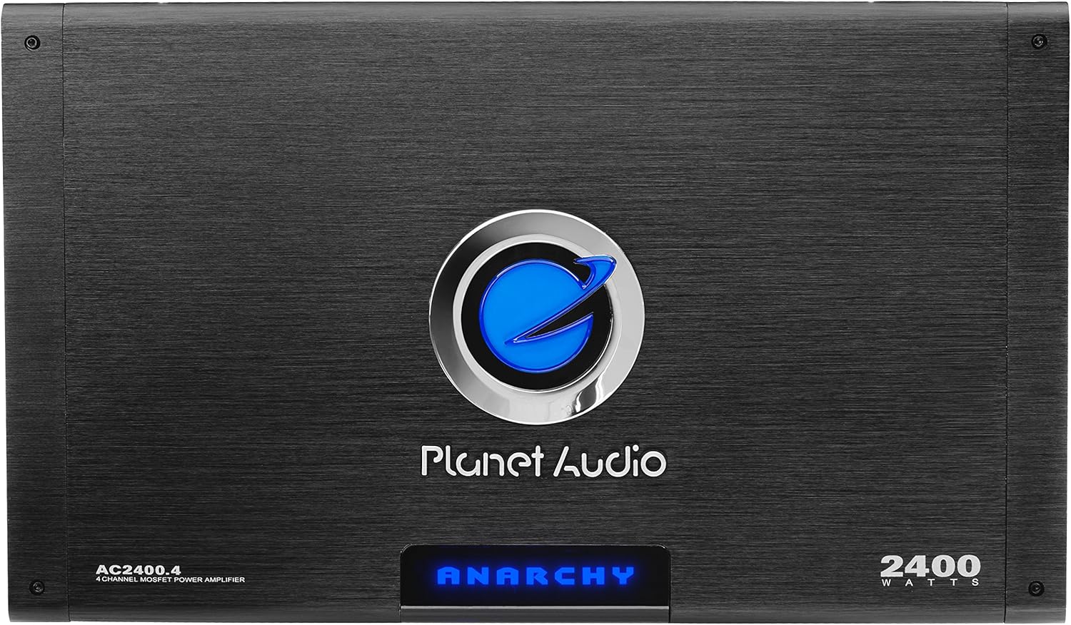 Planet Audio AC2400.4 4 Channel Car Amplifier - 2400 High Output, 2 Ohm, High/Low Level Inputs, High/Low Pass Crossover, Hook Up to Subwoofer for Bass