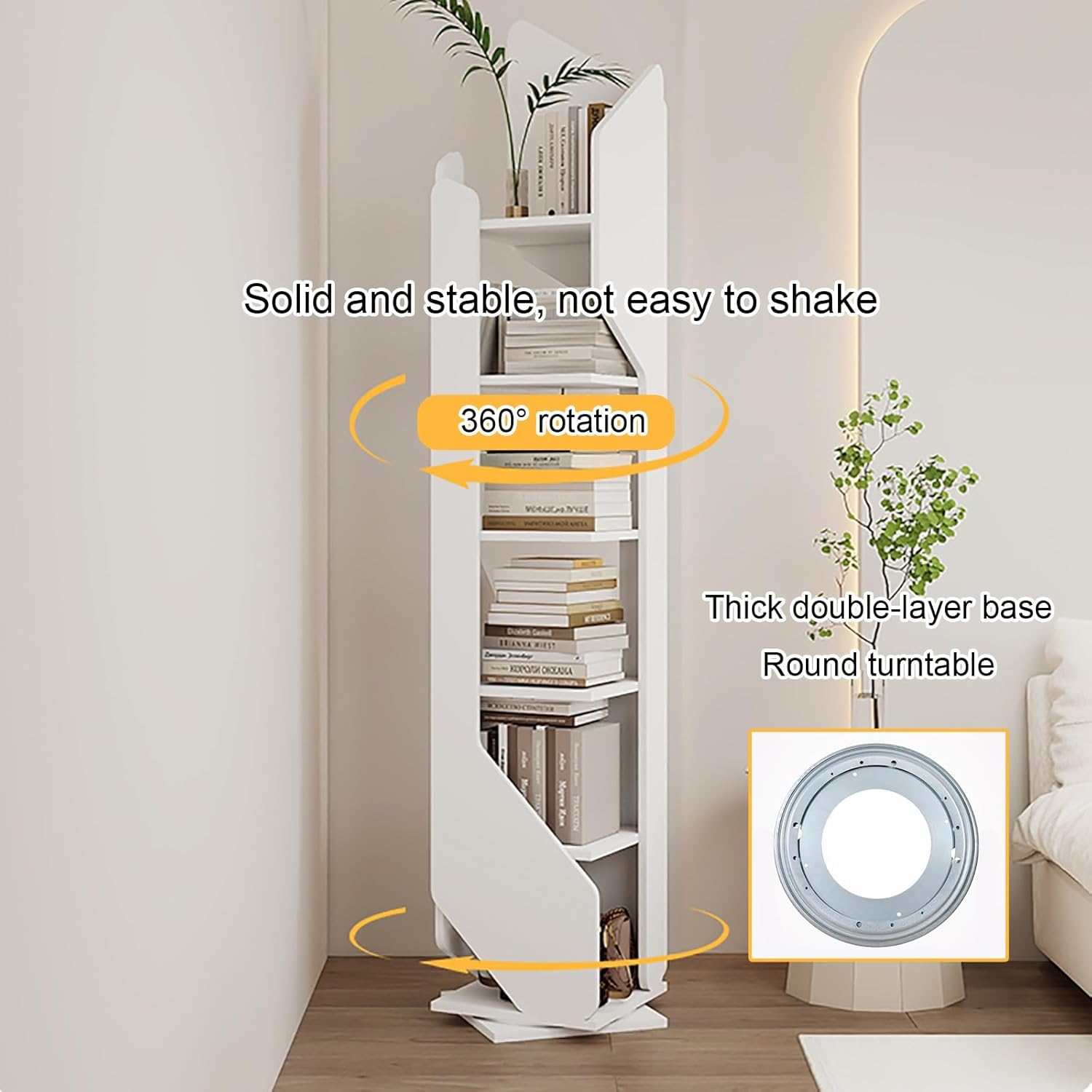 Multilayer Rotating Bookshelf Tower, 360° Display Spinning Bookcase, Tall Floor Standing Storage Rack, Corner Organizer Revolving Bookshelf, for Bedroom Living Room(Black,160cm/63in)