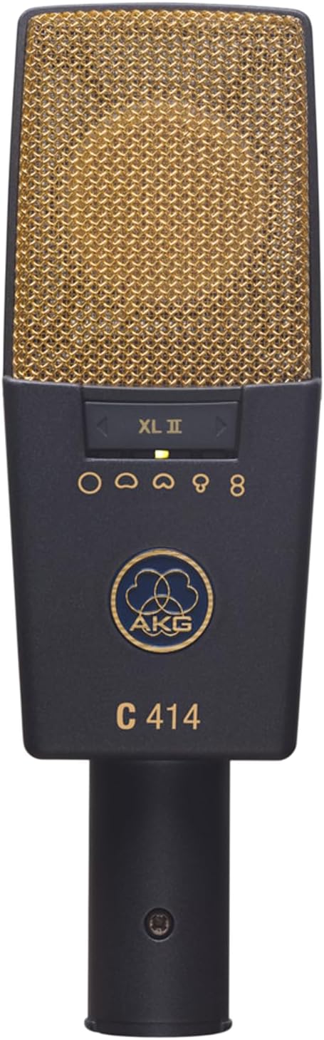 AKG Pro Audio C414 XLII Stereoset Large-Diaphragm, Vocal, Instrument Condenser Microphone, Multipattern, Live Sound or Studio, with Accessories, and Hard Case, Matched Pair. Black and Gold