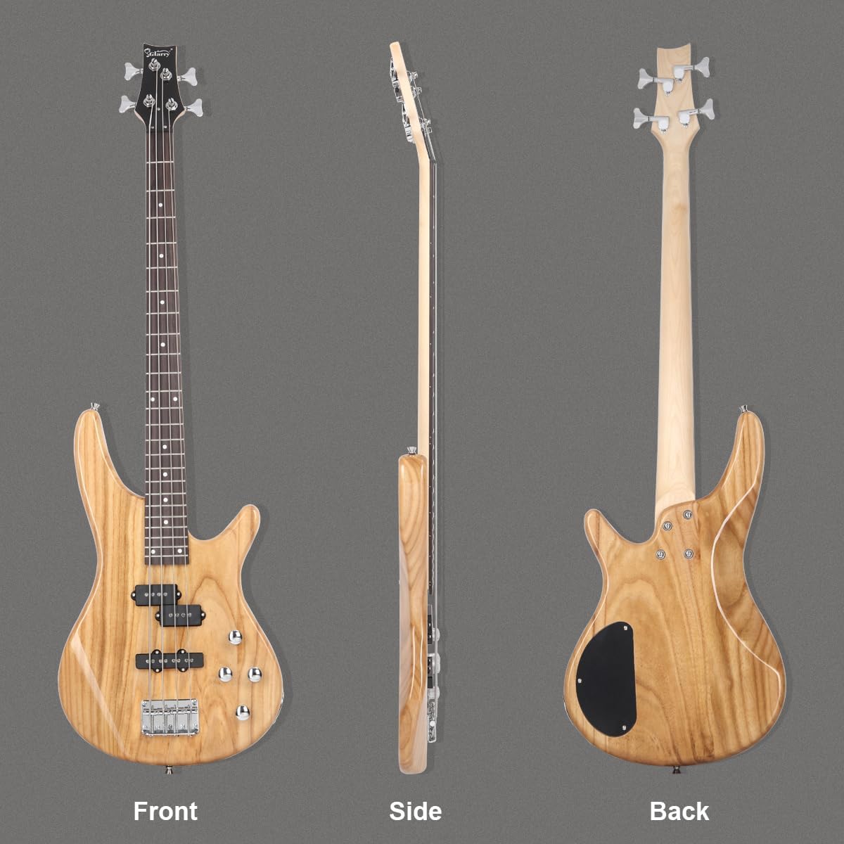 GIB Style 4 String Electric Bass Guitar, Right Handed Full Size Basswood Body with Rosewood Fingerboard, 34