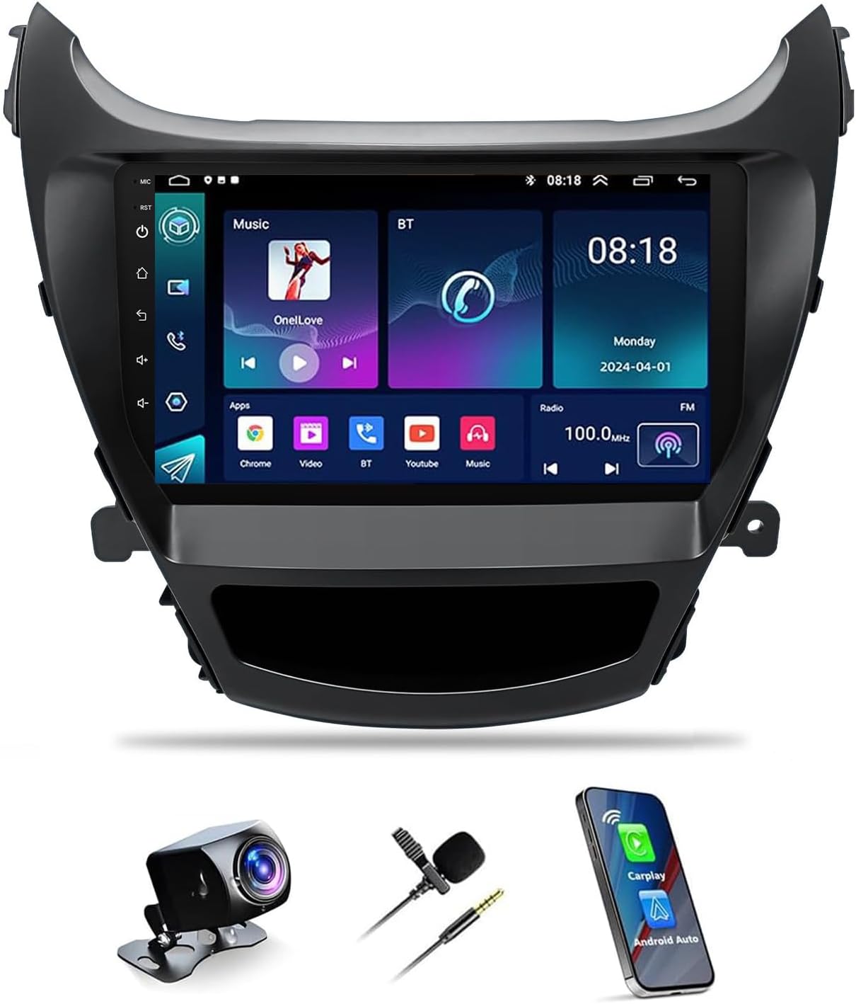 4G+64G Double Din Car Stereo Radio for Hyundai Elantra 2014 2015 2016 with Wireless Carplay/Android Auto, Touch Screen Car Audio Receiver w/WiFi Bluetooth FM/RDS GPS Navigation AHD Backup Camera