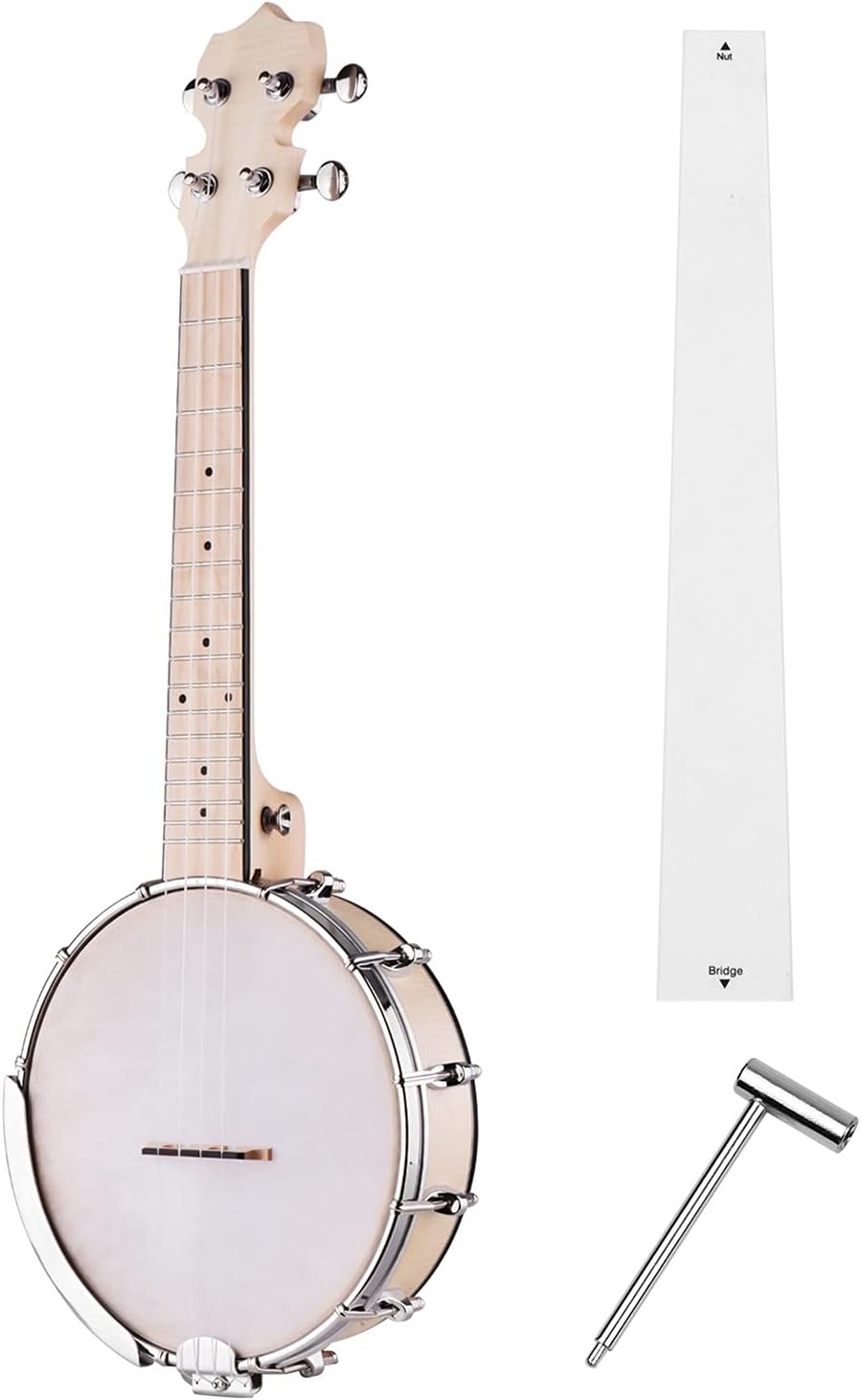 Ukuleles 23-inch Open Banjo 4 String Banjo Maple Body Ogome Neckband Tuning Wrench Bridge Konsert Ukulele (Color : White)