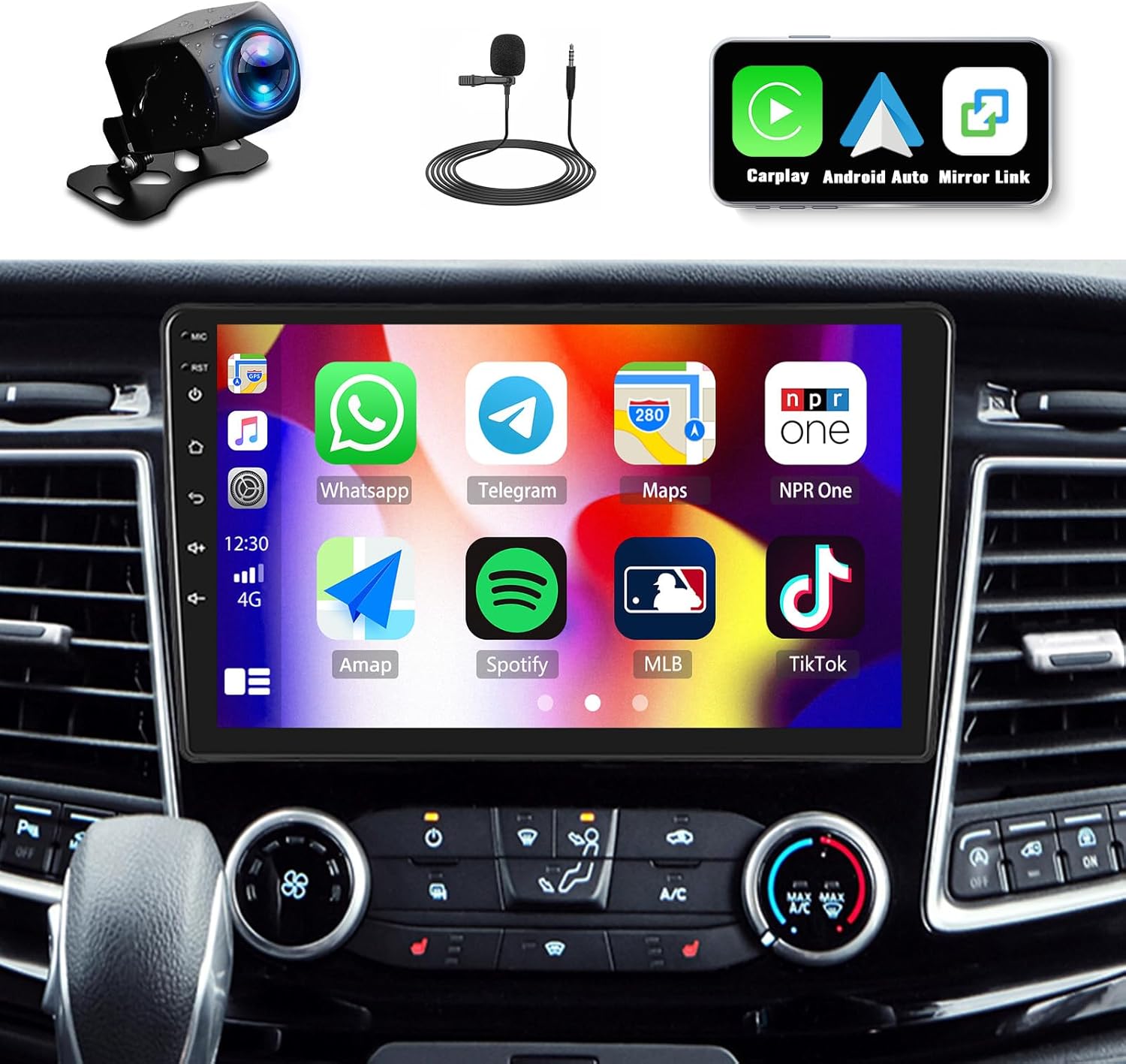 Android Car Stereo for Ford Transit 350 2021 with Wireless CarPlay Android Auto Mirror Link 2G+64G 10.1 Inch Touchscreen with 28UI Bluetooth GPS Navigation WiFi FM Backup Camera MIC