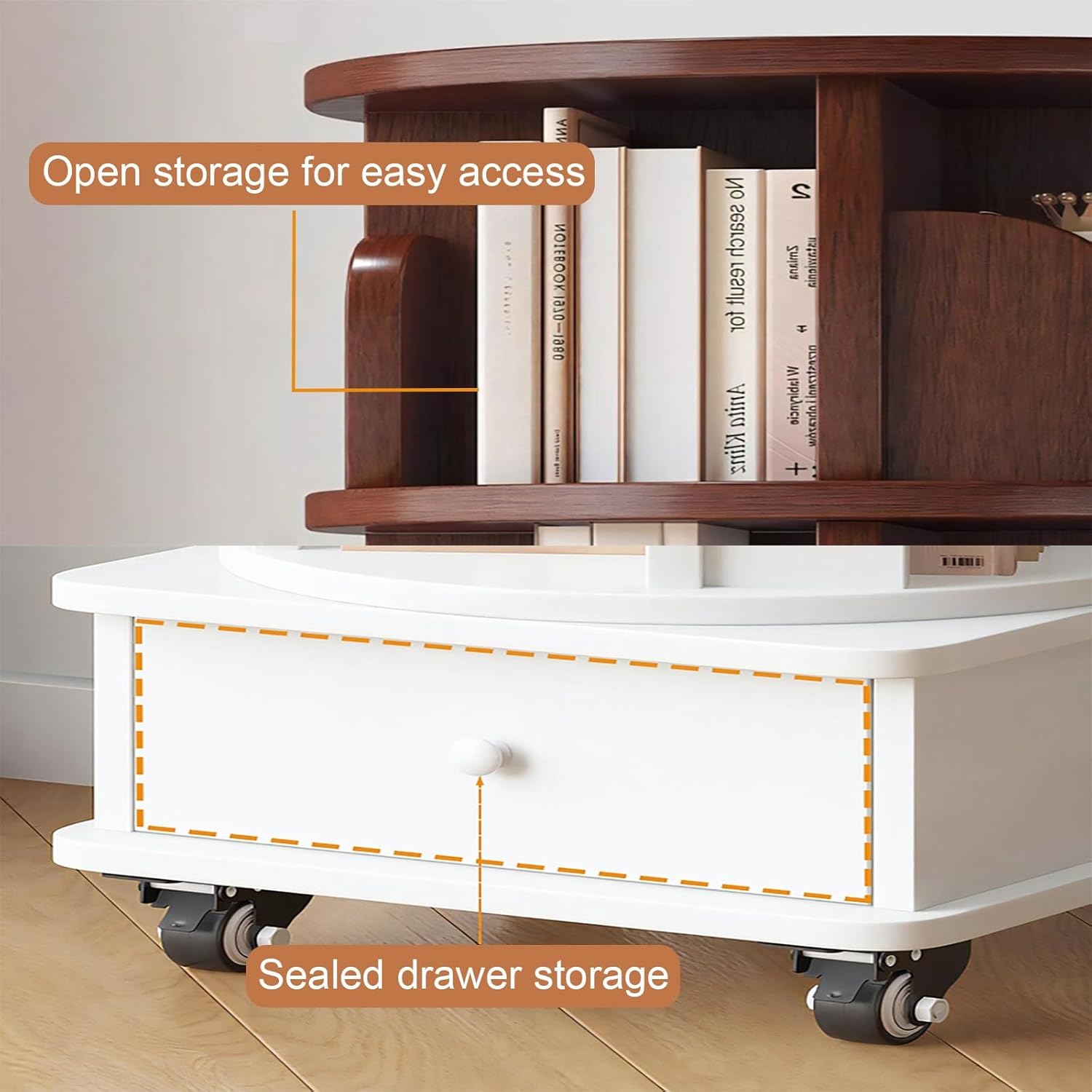 360° Rotating Bookshelf, Spinning Book Tower Swivel Bookcase, Round Book Shelf, for Small Space Freestanding Corner Bookcase for Bedroom Living Room(White,122cm/48in)