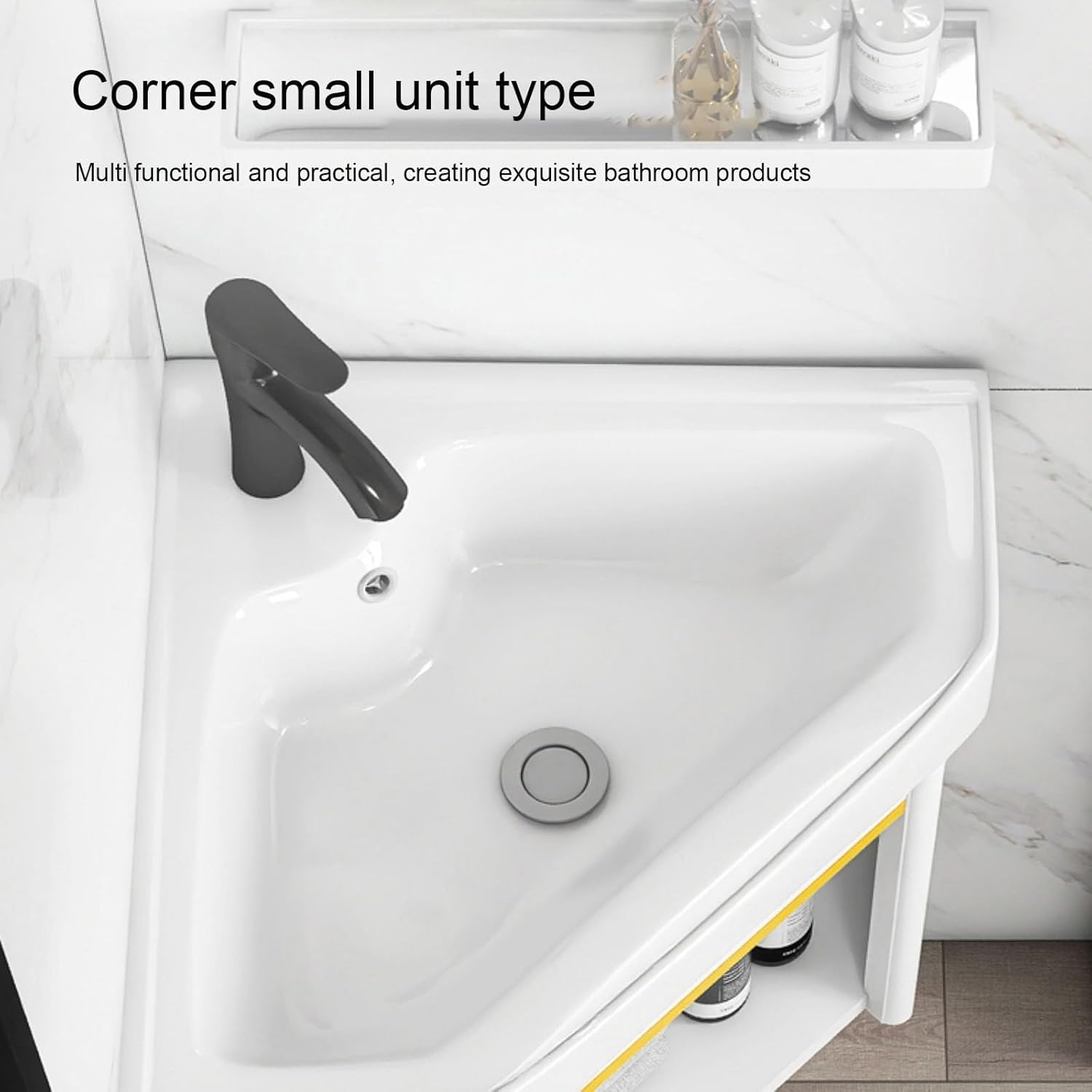 Small Wall Mount Corner Sink, with Storage Cabinet, Easy to Install, Space-Saving Wall-Mounted Wash Basin for Compact Bathrooms (White 48x48x40cm)