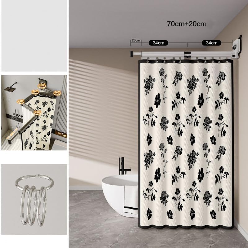 Wall Mount Folding Shower Curtain Rod, Adjustable Diamond Shaped Corner Shower Curtain Rod 90 Degrees No Drill Space Saver Bathroom Bathtub Clothing Store,A,80 * 180cm