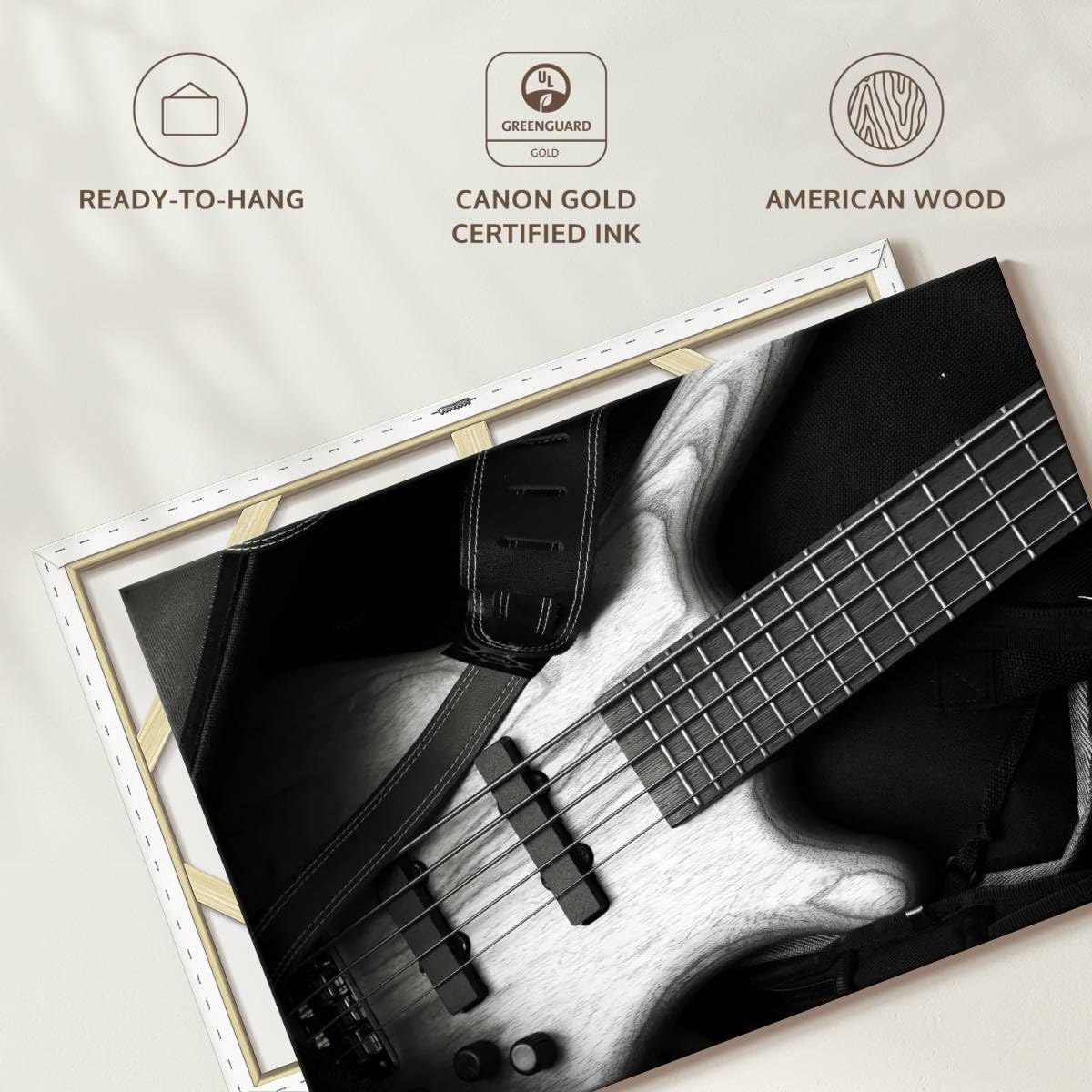 ElephantStock - Monochromatic Bass Guitar Wall Art - Horizontal Canvas Wall Art - Living Room Wall Decor - Photography Music Canvas Art - Black And Gray Decor - 51