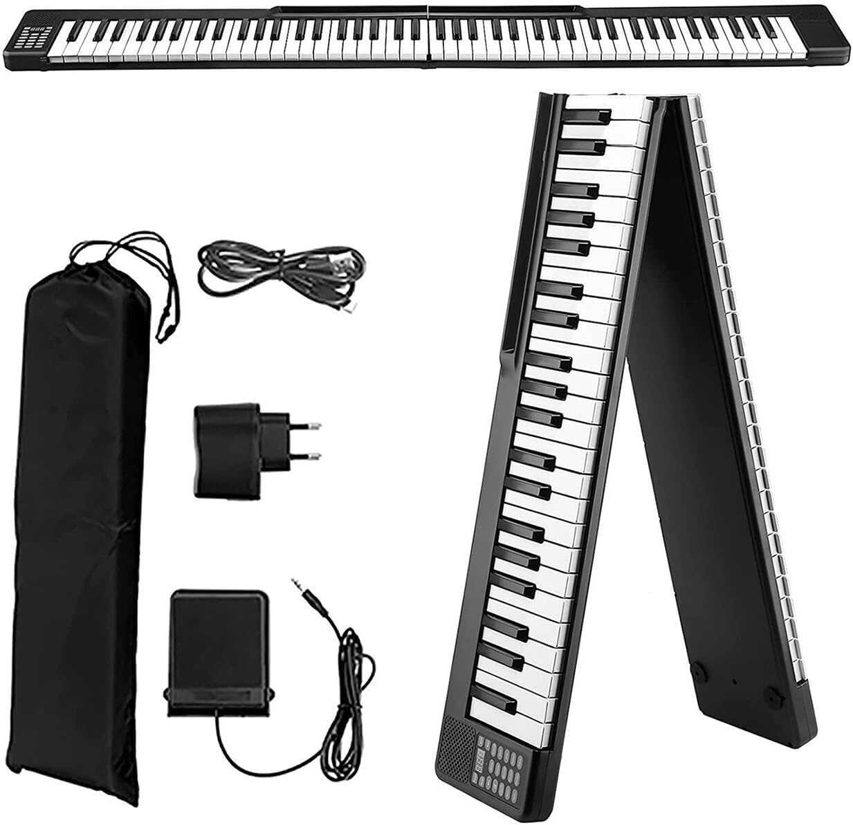88 Full-Size Portable Keyboard Piano, Semi-Weighted Keys, Bluetooth 5.0, MIDI, Built-in Speakers, Sustain Pedal & Carrying Bag (Black)