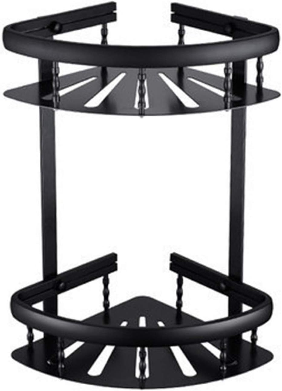 Bathroom Rack Wall-Mounted Black Shower Caddy Bathroom Corner Rack Two Layer Aluminum Shelves Shampoo Storage Wall Mount Shelf