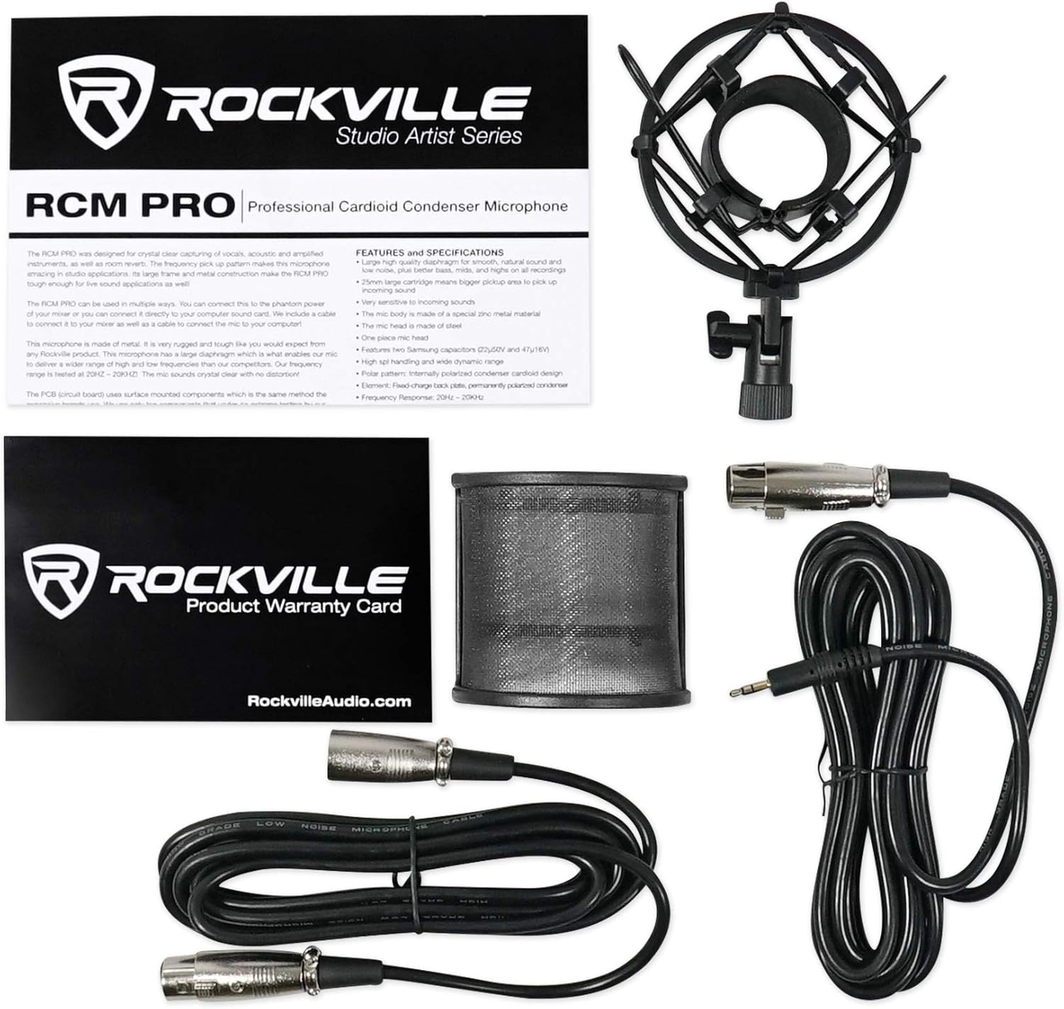 Rockville RCM PRO Bundle: Studio Recording Condenser Microphone with Samsung Capacitors, PSP5 Universal 48V Phantom Power Supply Box for Mics, 2-Items