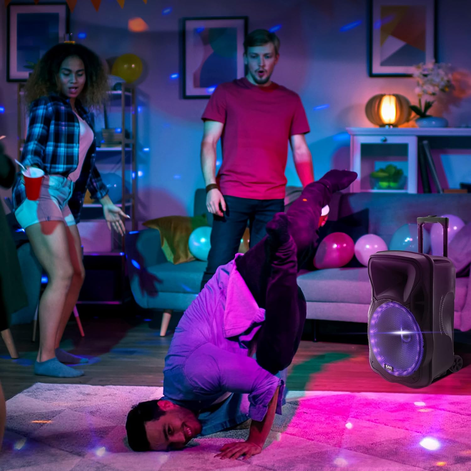 Pyle Portable Bluetooth Speaker System – 12” Indoor Outdoor Party Speaker with 300W Power, Flashing LED Lights, Rechargeable Battery, USB/SD Readers, FM Radio, Mic Input for Karaoke and Events