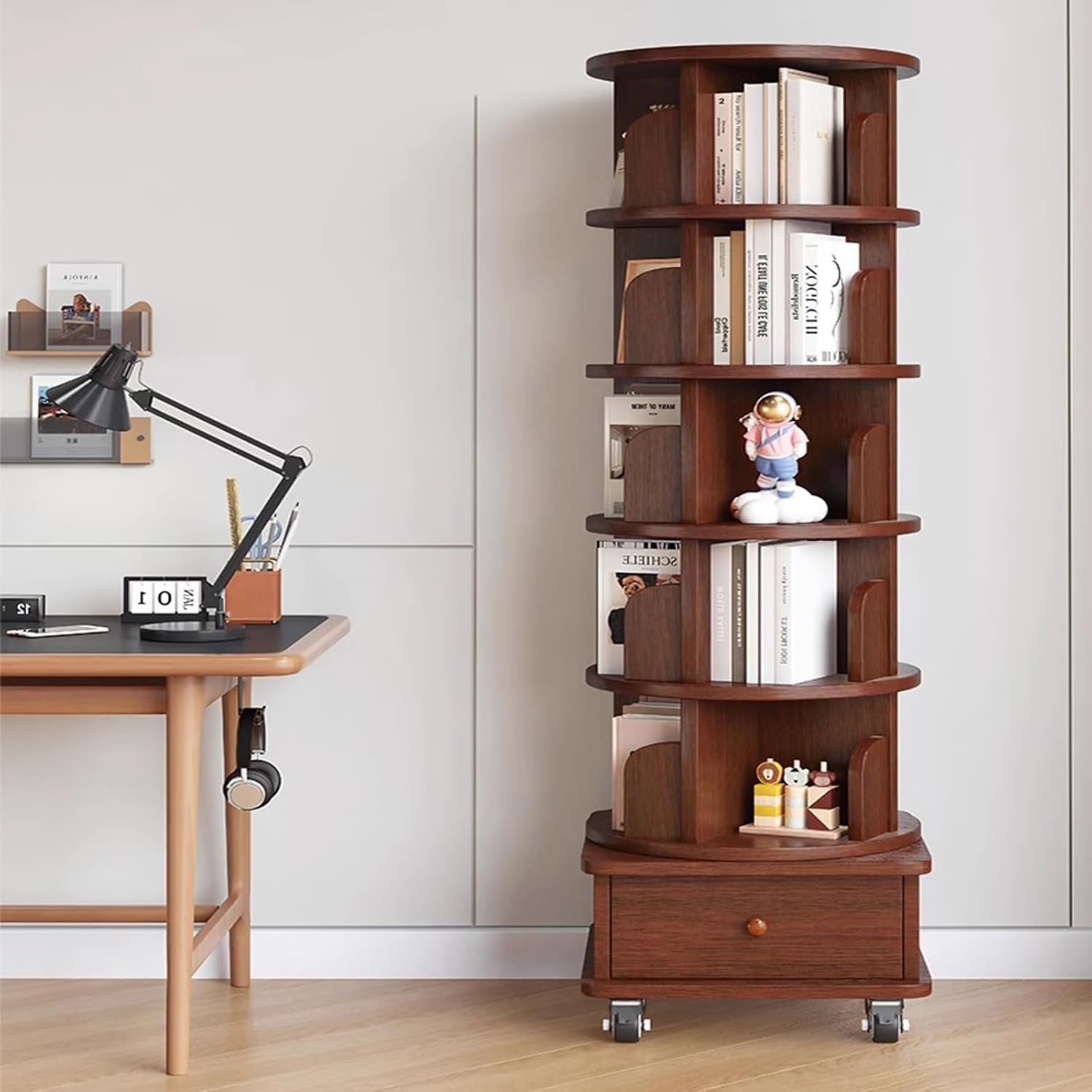 360° Rotating Bookshelf, Spinning Book Tower Swivel Bookcase, Round Book Shelf, for Small Space Freestanding Corner Bookcase for Bedroom Living Room(White,122cm/48in)