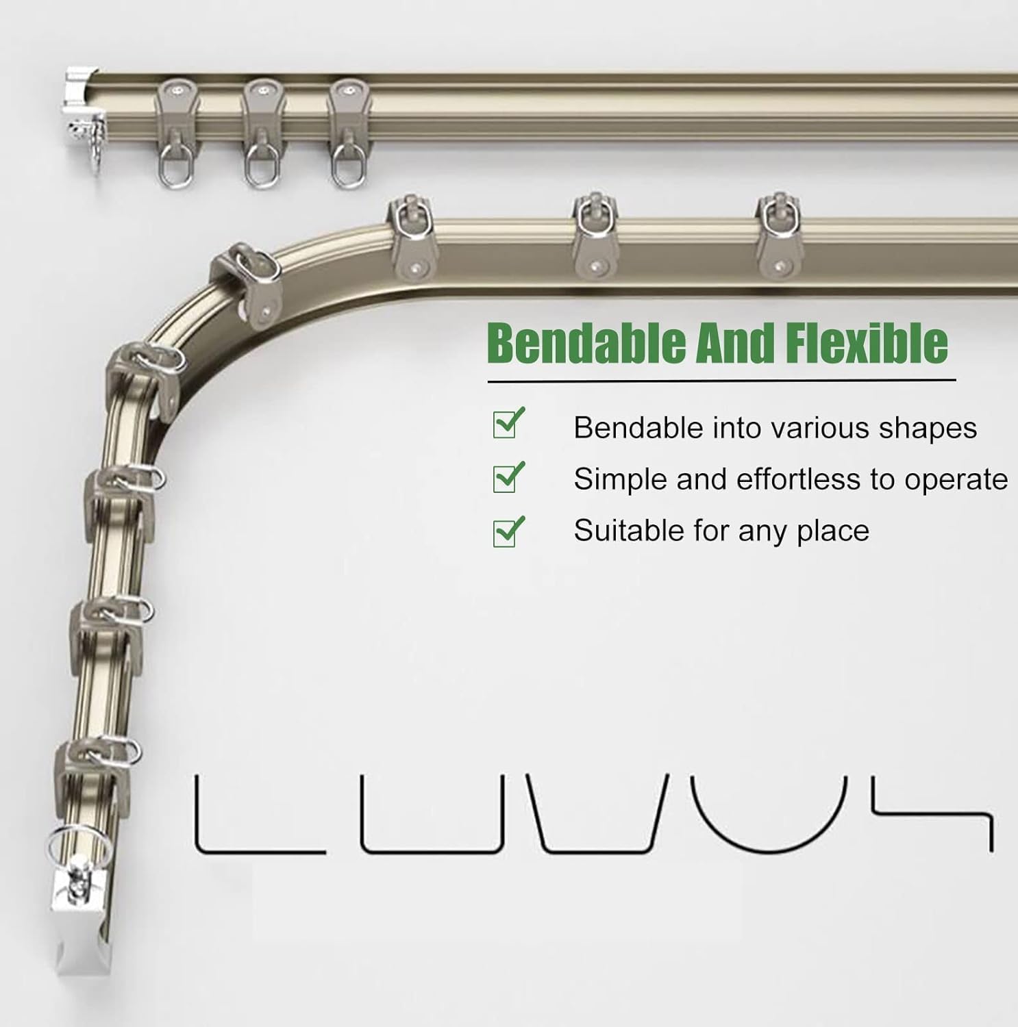 Bay Windows/Shower Corner Curved Curtain Rails, White Bendable Aluminum Curtain Track System Fittings(Wall Mount,3m/9.8ft)