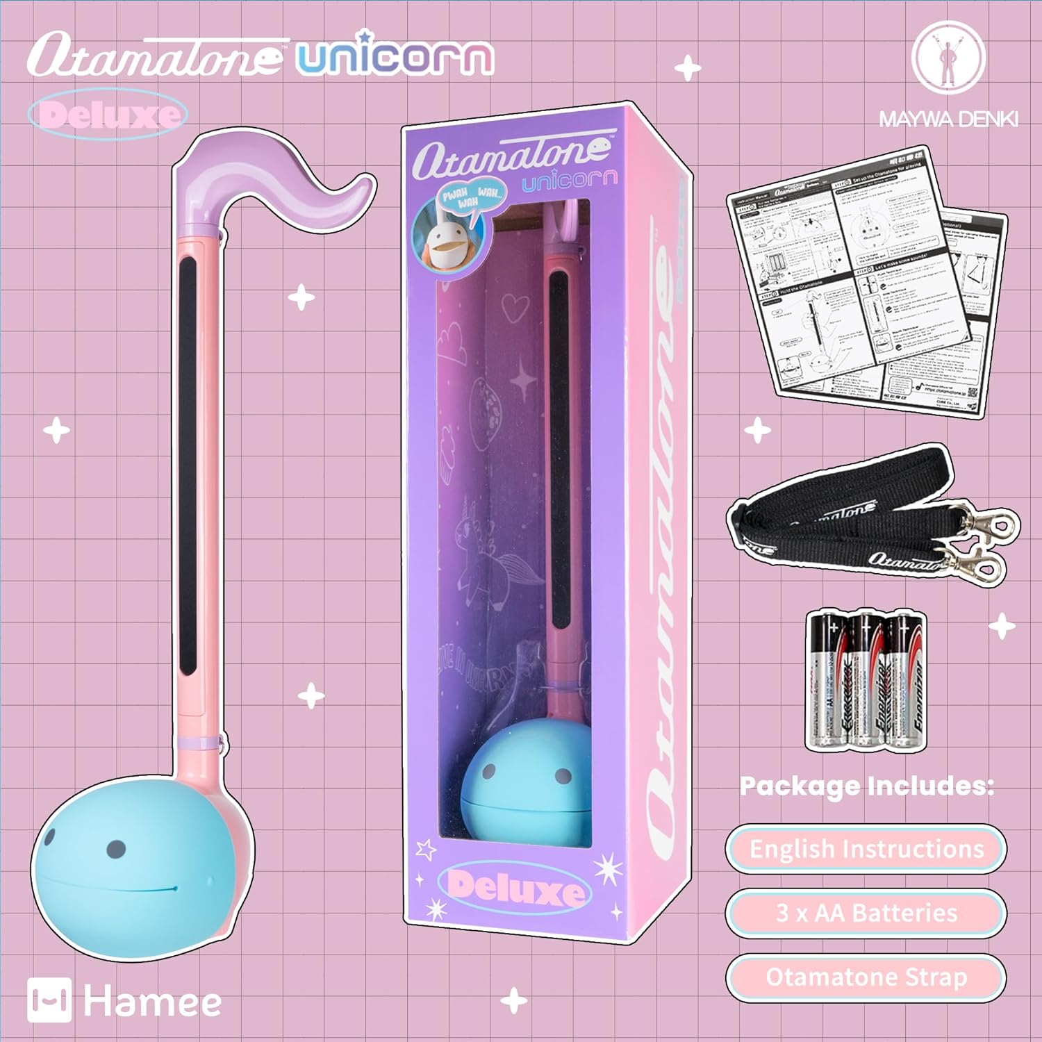 Otamatone Deluxe Electronic Musical Instrument for Adults Portable Synthesizer Digital Electric Music from Japan by Cube/Maywa Denki Cool Stuff Gifts, Unicorn [English Manual]