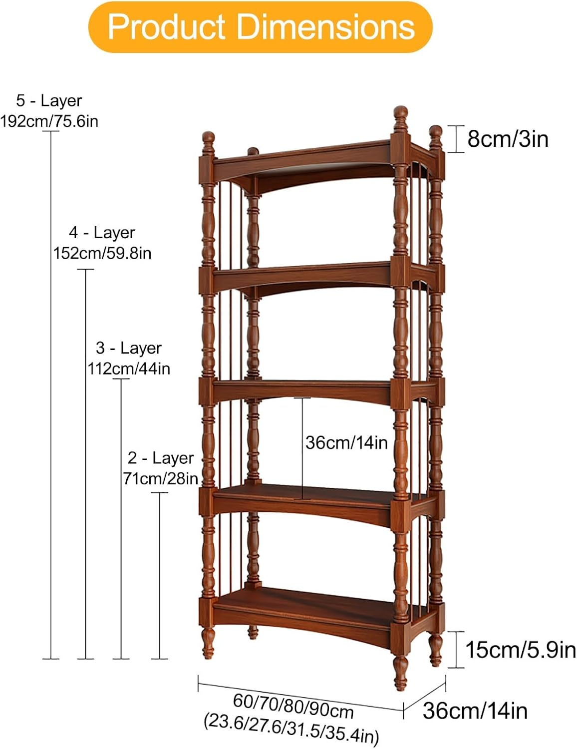 Open Bookshelf Farmhouse Bookcase Modern Display Book Shelf with Side Panels and Wood Frame, for Living Room Bedroom Office(White,80 * 192cm/31.5 * 75.6in)