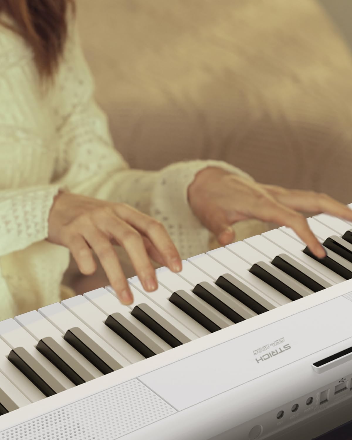 STRICH 88 Key Digital Piano Full Size Electric Keyboard with Stand, Semi-Weighted Sensitive Keys, Portable Electric Piano Set, Bundle with Sustain Pedal, Headphones, Music Rest, White, SEP-150S