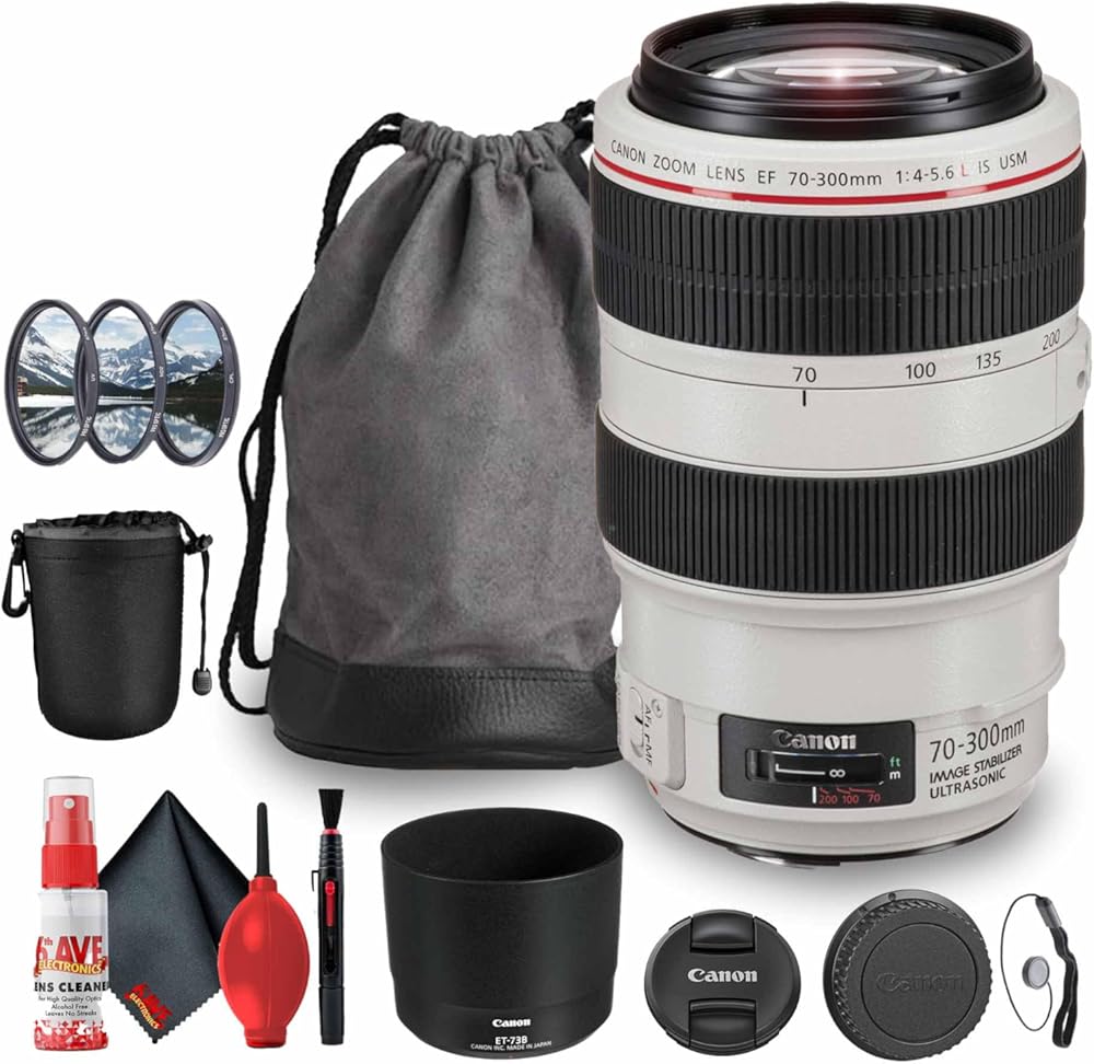 Canon EF 70-300mm f/4-5.6L is USM Telephoto Zoom Lens (4426B008AA) + Lens Pouch + Filter Kit + Cap Keeper + Cleaning Kit (Renewed)