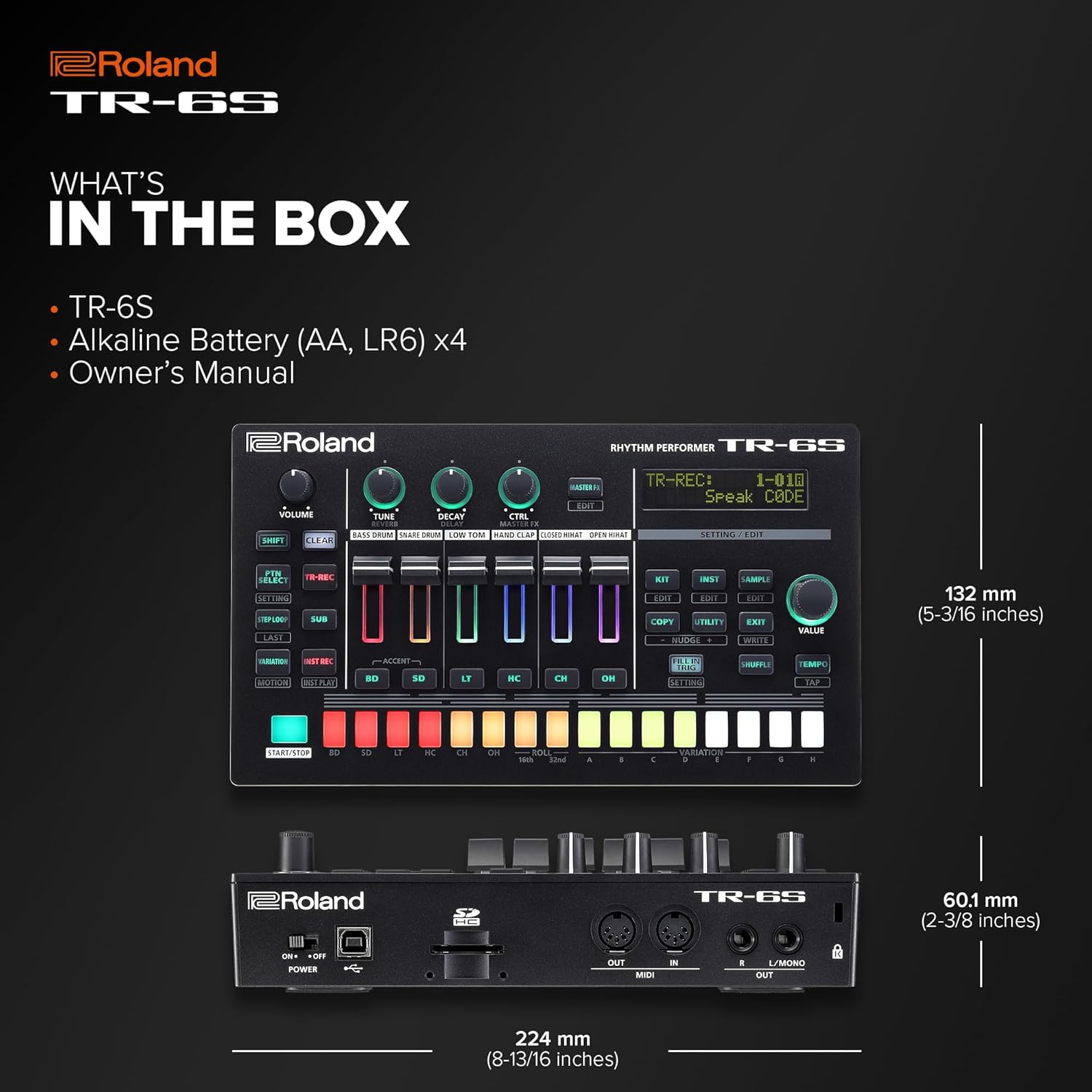 Roland TR-6S Rhythm Performer | Compact Drum Machine with Six Tracks of Authentic TR Sounds including TR-808, CR-78 & More | Large Preset Sample Library | Editable FM Sound Engine | Advanced Sequencer