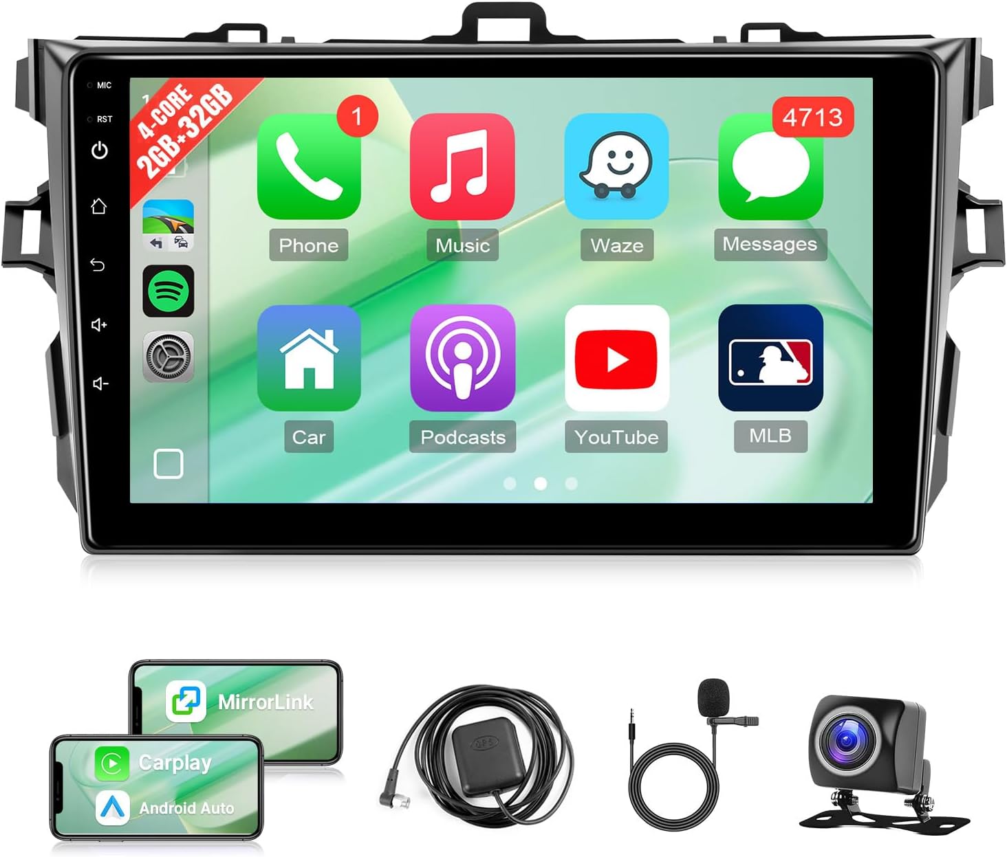 Leadfan Car Radio Stereo for Toyota Corolla 2008 2009 2010 2011 2012 Stereo Wireless CarPlay/Android Auto/Mirrolink 9 inch Touch Screen for Corolla Head Unit/GPS/Bluetooth/FM/AHD Camera/Mic(Fit J.B.L)