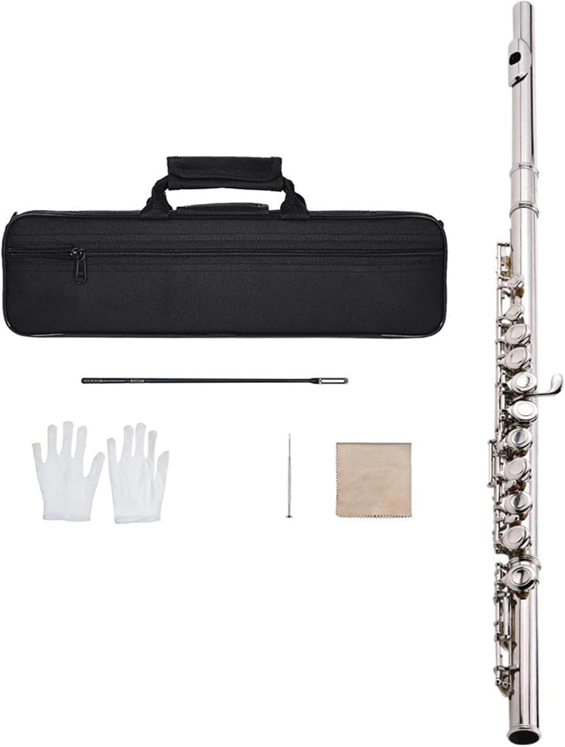 Cupronickel Silver Plated 16 Holes C Tone Concert Flute Woodwind Instrument with Padded Bag
