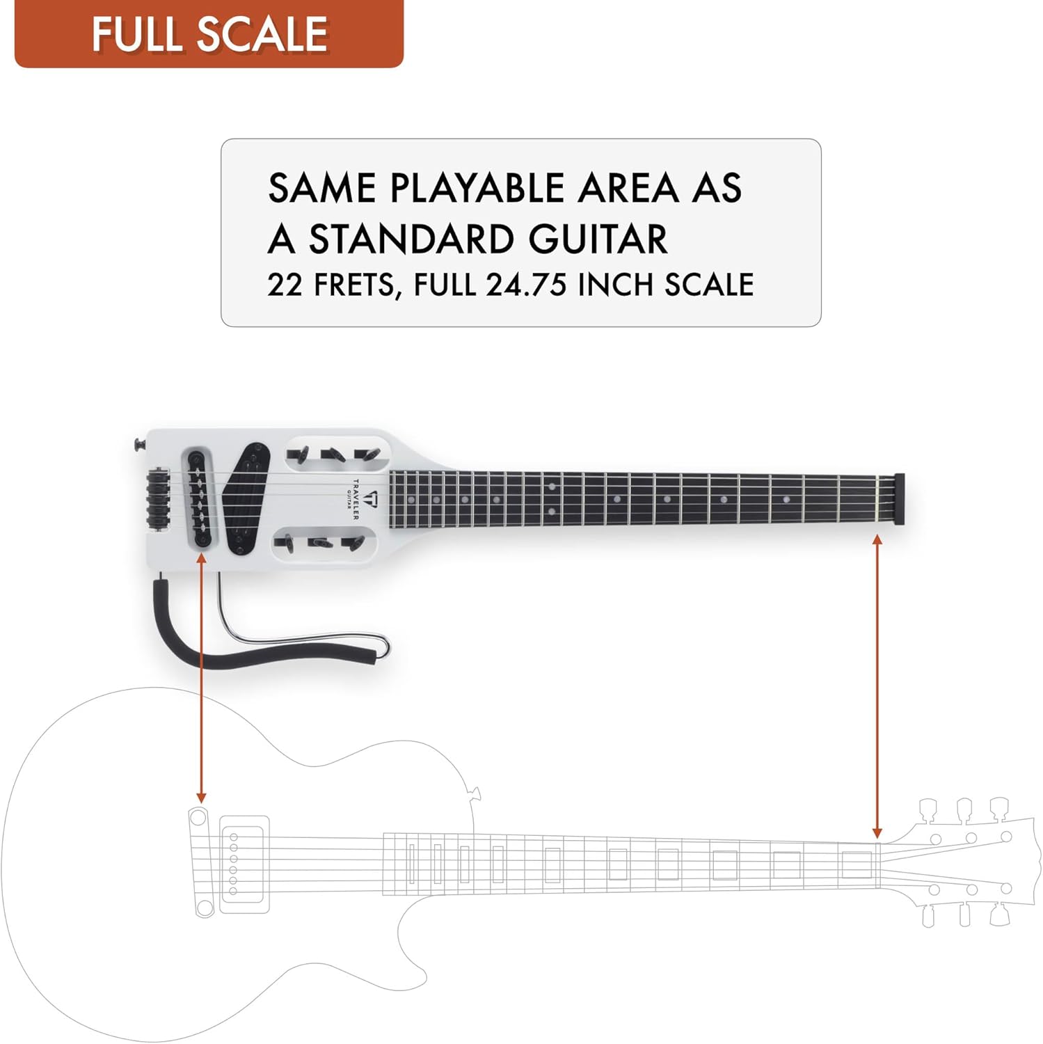 Traveler Guitar Ultra-Light Electric Guitar Satin White | Portable Electric with Removable Lap Rest | Full 24 3/4