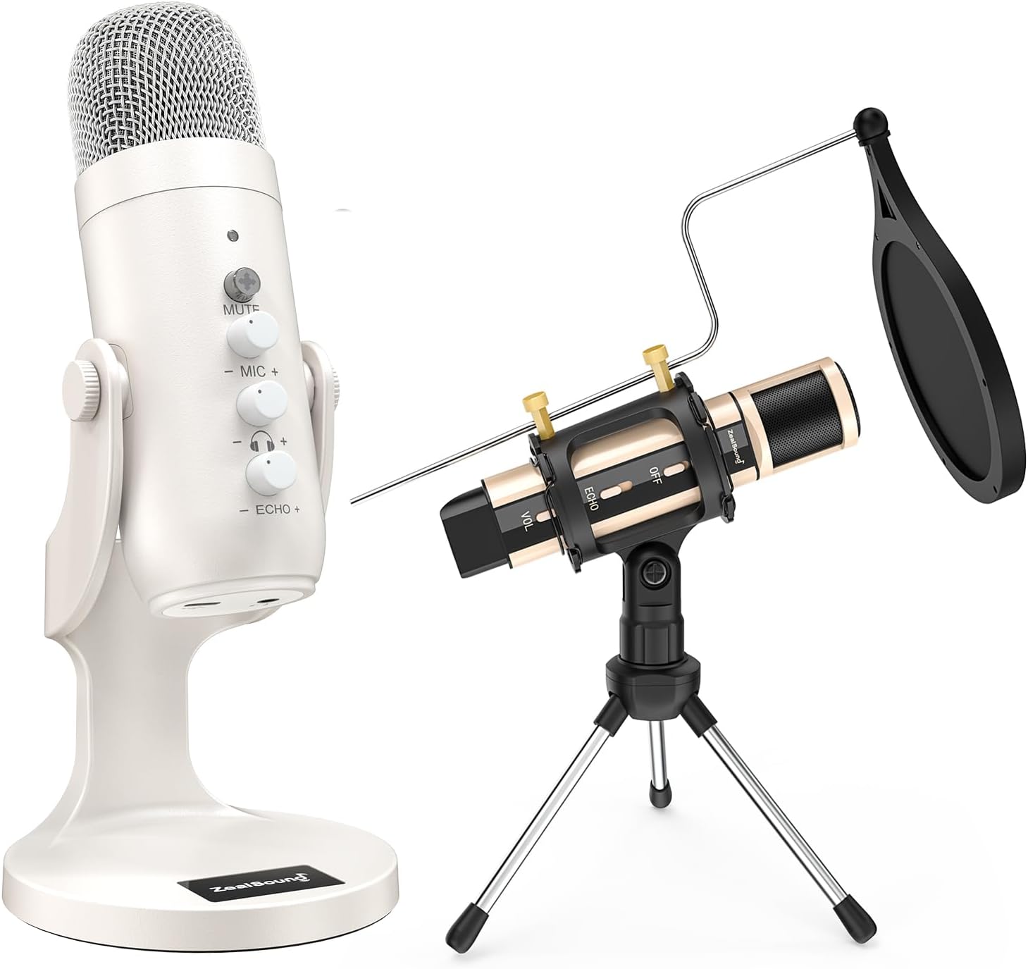 ZealSound k66w + k08-2s Gold Microphone Bundle