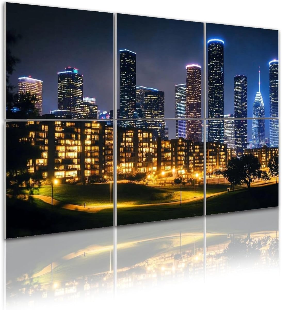 6 Pack Art Acoustic Panels houston skyline night Sound Absorbing Panel 48