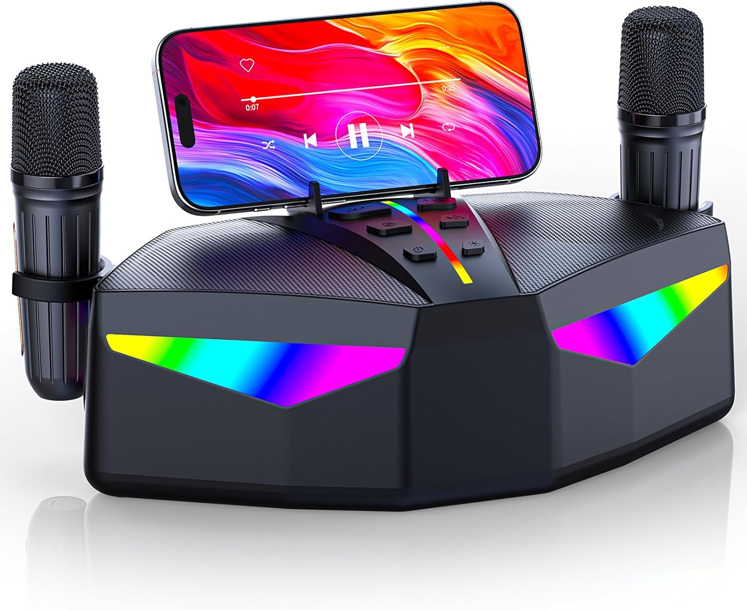 Karaoke Machine, Real 35W Portable Speaker,8H Long Time, 2 Rechargeable Wireless Microphones,LED,Karaoke Machine for Adults & Kids,BT/FM/USB/TF/AUX,for Home Party/Outdoors(CHJ161-Black)