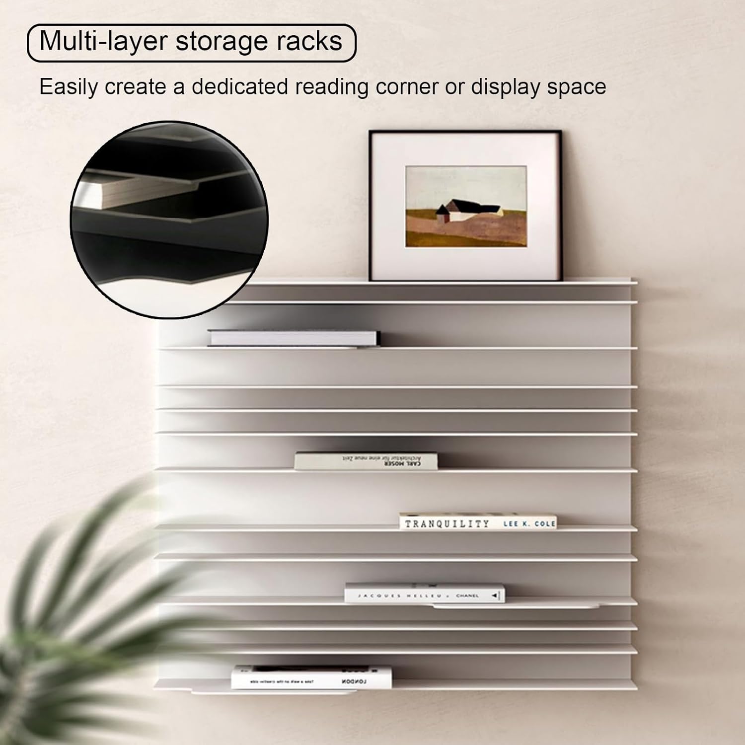 Floating Bookshelf for Wall, Invisible Floating Bookcase, Wall Mounted Storage Rack, Space Saving, Heavy Duty Metal Display Storage Organizer for Home Office(White,30cm/11.8in)