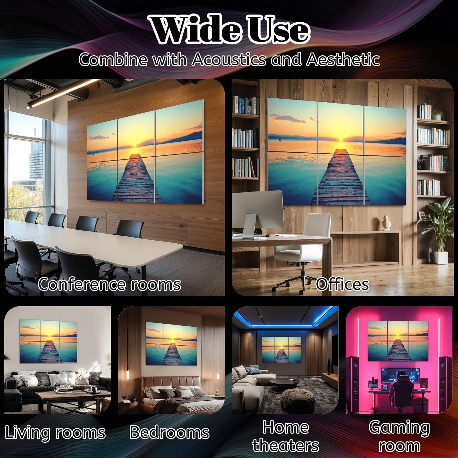 6 Pack Art Acoustic Panels footbridge sea beach Sound Absorbing Panel 48