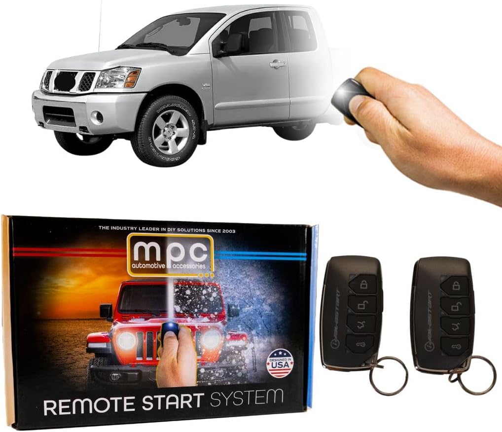 MPC 4-Button Remote Starter Compatible with 2005-2007 Nissan Titan |Gas| |Key-to-Start| Plugin T-Harness - (2) Extended Range 4-Button 2-Way Remotes - Up to 3,000 ft Range - Firmware Preloaded