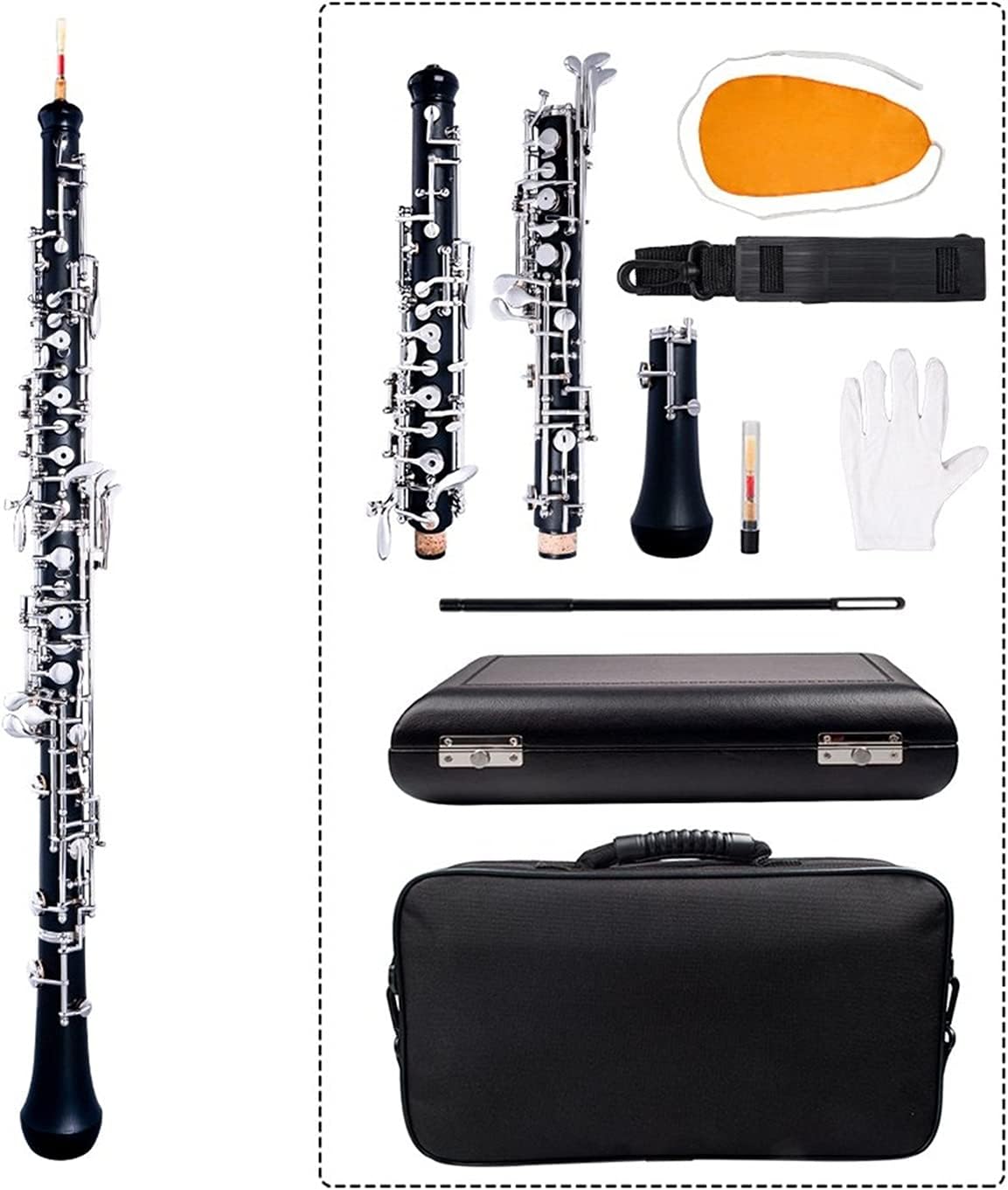 Standard Clarinet Professional C-Key Oboe Semi-Automatic Style Nickel-Plated Key Woodwind Instrument Beginner Clarinet