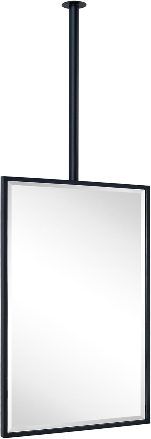 TEHOME Ceiling Mount Mirrors for bathrooms Suspend Black Metal Framed Rectangle ceil Mount Mirror for a Window Vanity with Adjustable Hanging Rod, Mirror Measures 20x30''
